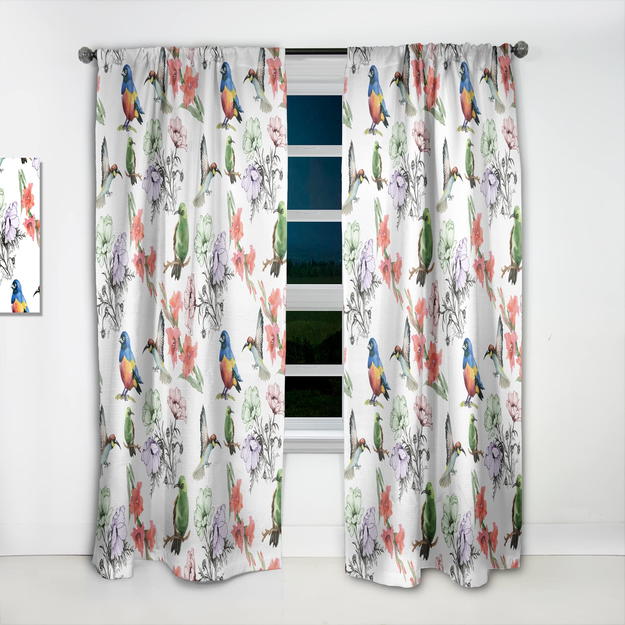 DesignQ Thermal Insulated Curtains - Hummingbirds & Blossoming Flowers Pattern - Single Panel 52x63 Inches for Bedroom & Living Room - Energy Saving Blackout Drapes for Home Decor & Privacy
