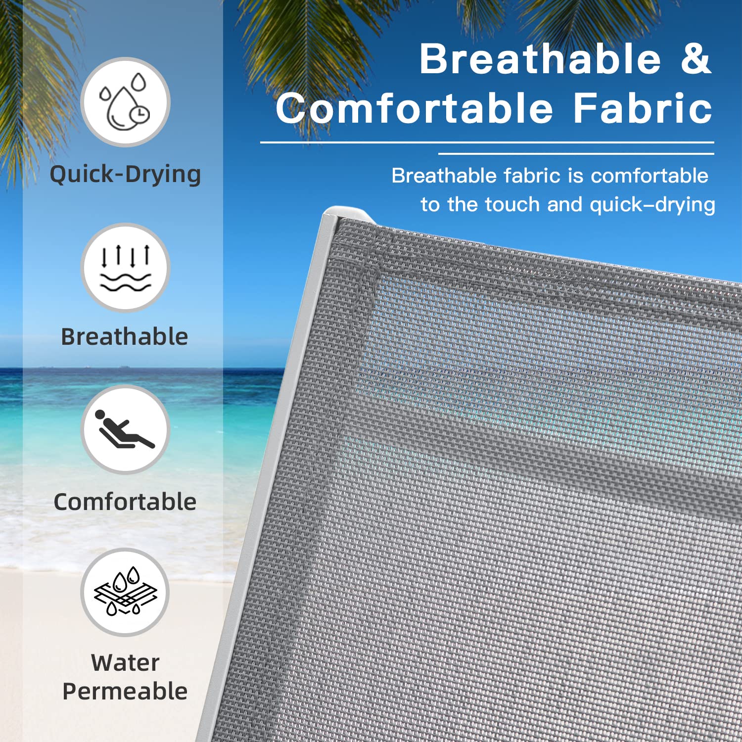 **Domi 3-Piece Aluminum Outdoor Lounge Chair Set - Adjustable Chaise Lounges with Side Table for Pool, Garden, Beach & Patio - Gray Modern Patio Furniture for Relaxing in Sun**