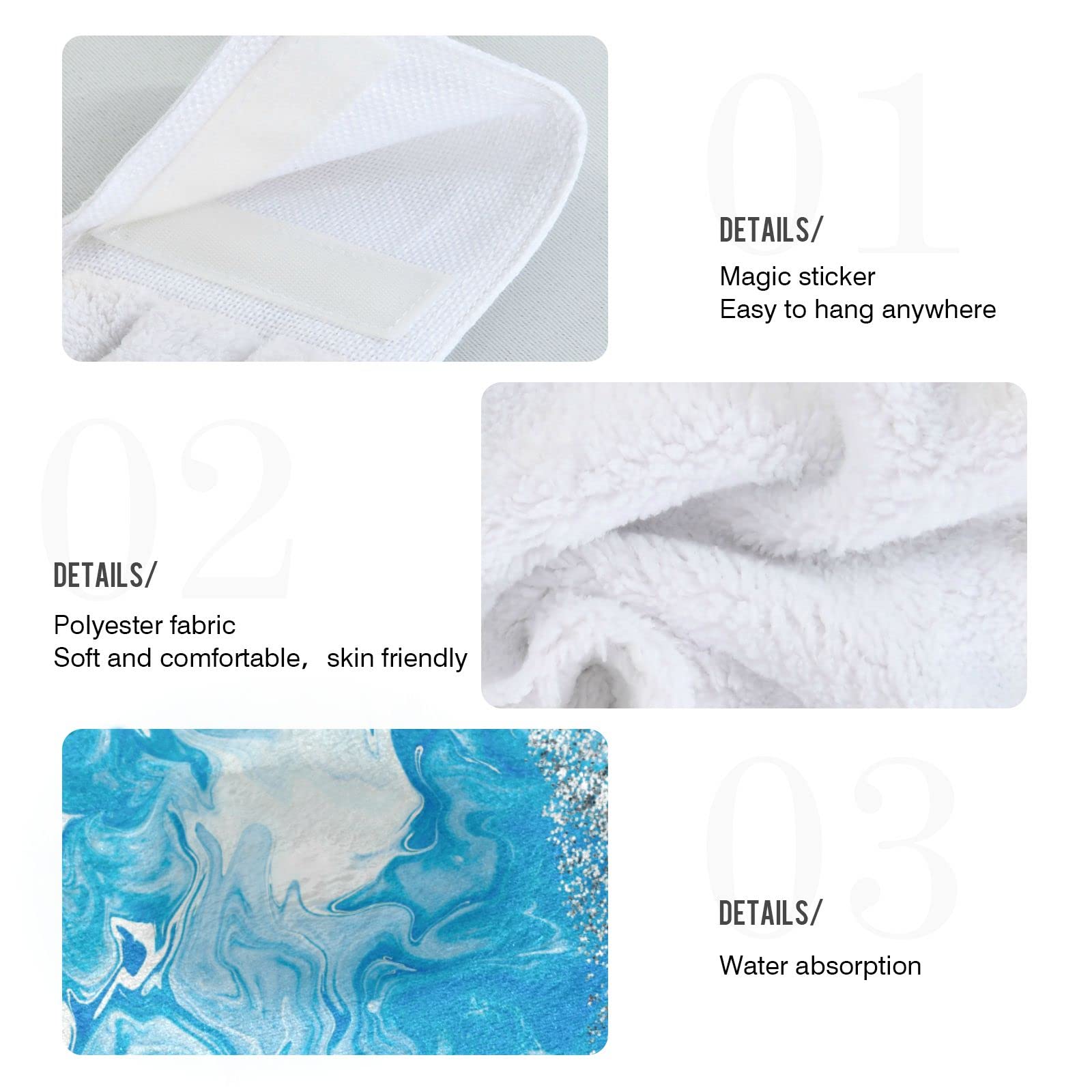 Premium Blue Marble Hand Towels Set of 2 - Ultra Soft Absorbent Bath & Kitchen Towels - Turquoise Teal Coral Fleece Washcloths for Bathroom, Dish Drying & Decorative Hanging - Perfect for Home, Spa & Gift Use