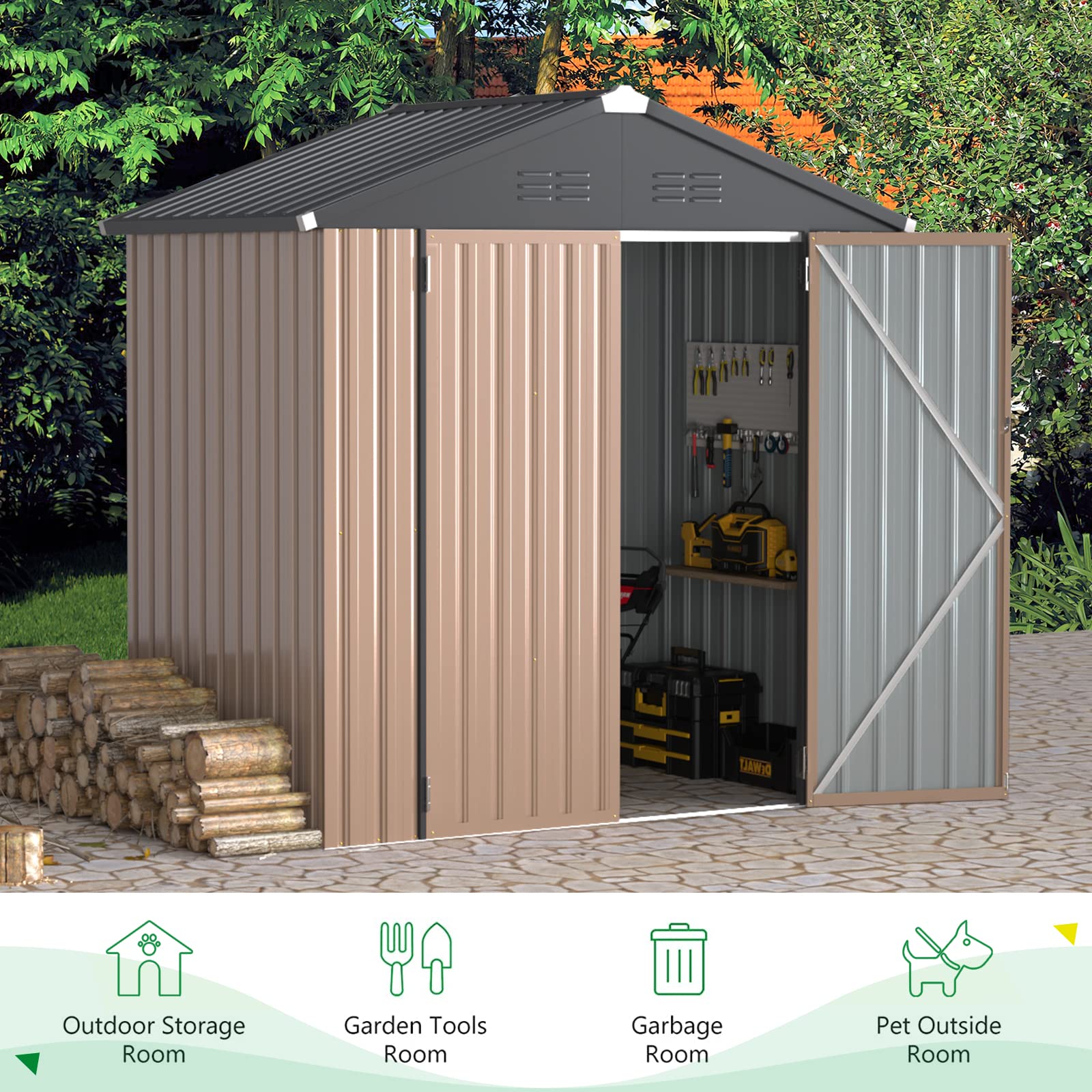 U-MAX 6x4 Galvanized Metal Storage Shed - Outdoor Utility Shed Kit for Backyard, Garden, Patio & Lawn | Weather-Resistant Small Outdoor Storage Solution for Tools, Equipment & Seasonal Items