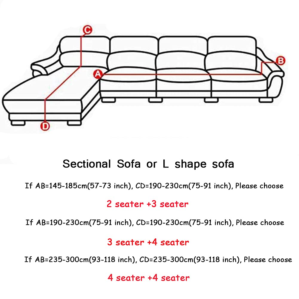 YOPOIY Stretch L-Shaped Sectional Sofa Slipcover - 2 Piece Jacquard Fabric Couch Cover with Elastic Bottom for Pets & Kids (White, 3-Seater + 4-Seater) - Perfect for Living Room Protection Against Spills, Stains, and Pet Hair