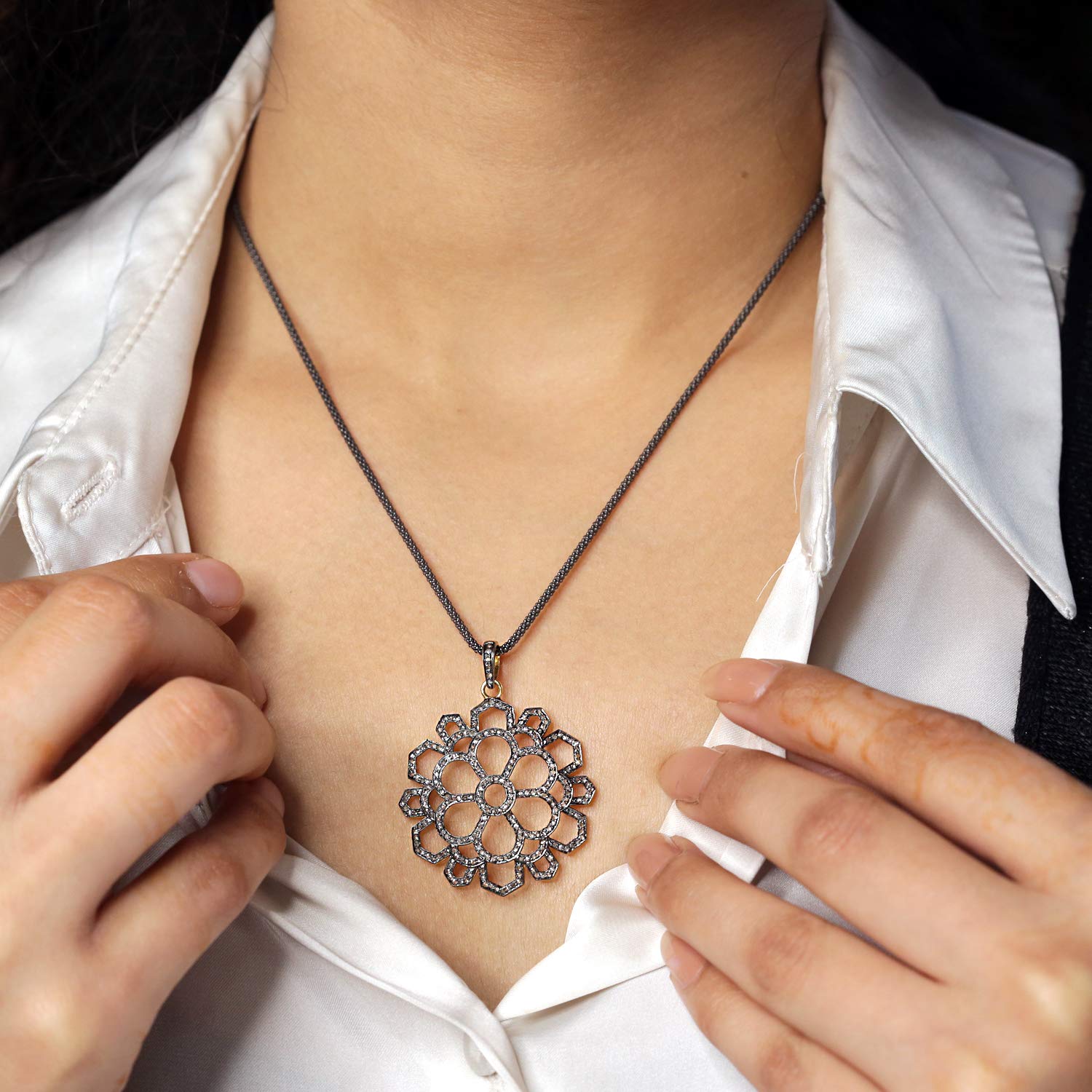 1.2 Carat Brown Natural Diamond Floral Round Pendant for Women - Certified I2-I3 Clarity Diamond Necklace | Elegant Jewelry Gift for Anniversary, Valentine's Day & Special Occasions