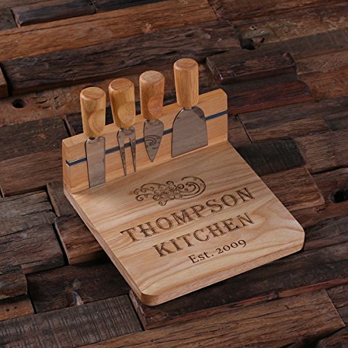 Personalized Wooden Cutting Board for Bread, Cheese & Charcuterie - Engraved Serving Tray with Knife Set - Perfect for Entertaining, Kitchen Use & Gift Giving