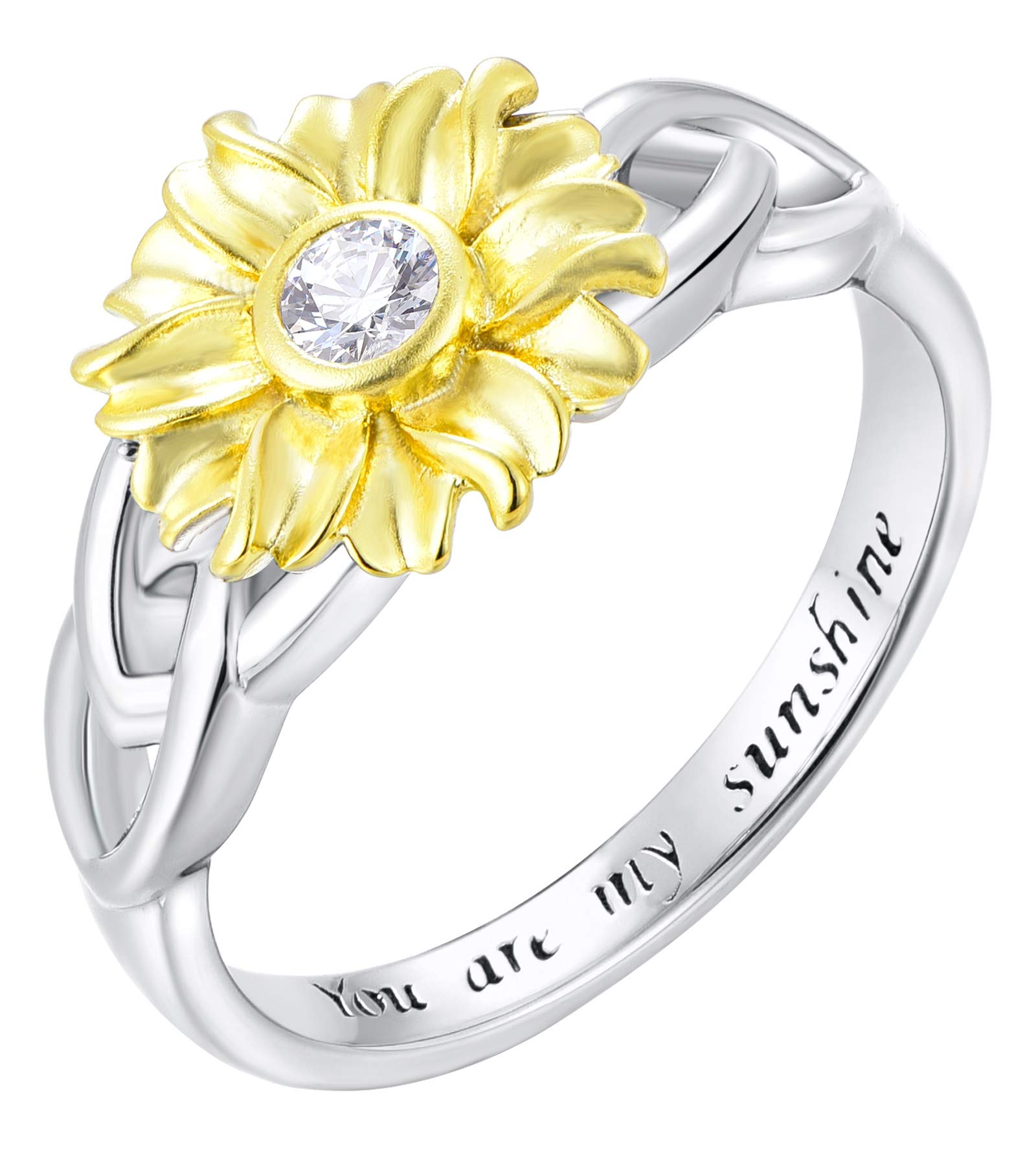 YL Sunflower Rings for Women - 925 Sterling Silver Infinity Rings with Cubic Zirconia Flower Jewelry - Perfect for Everyday Wear, Gift Giving & Special Occasions