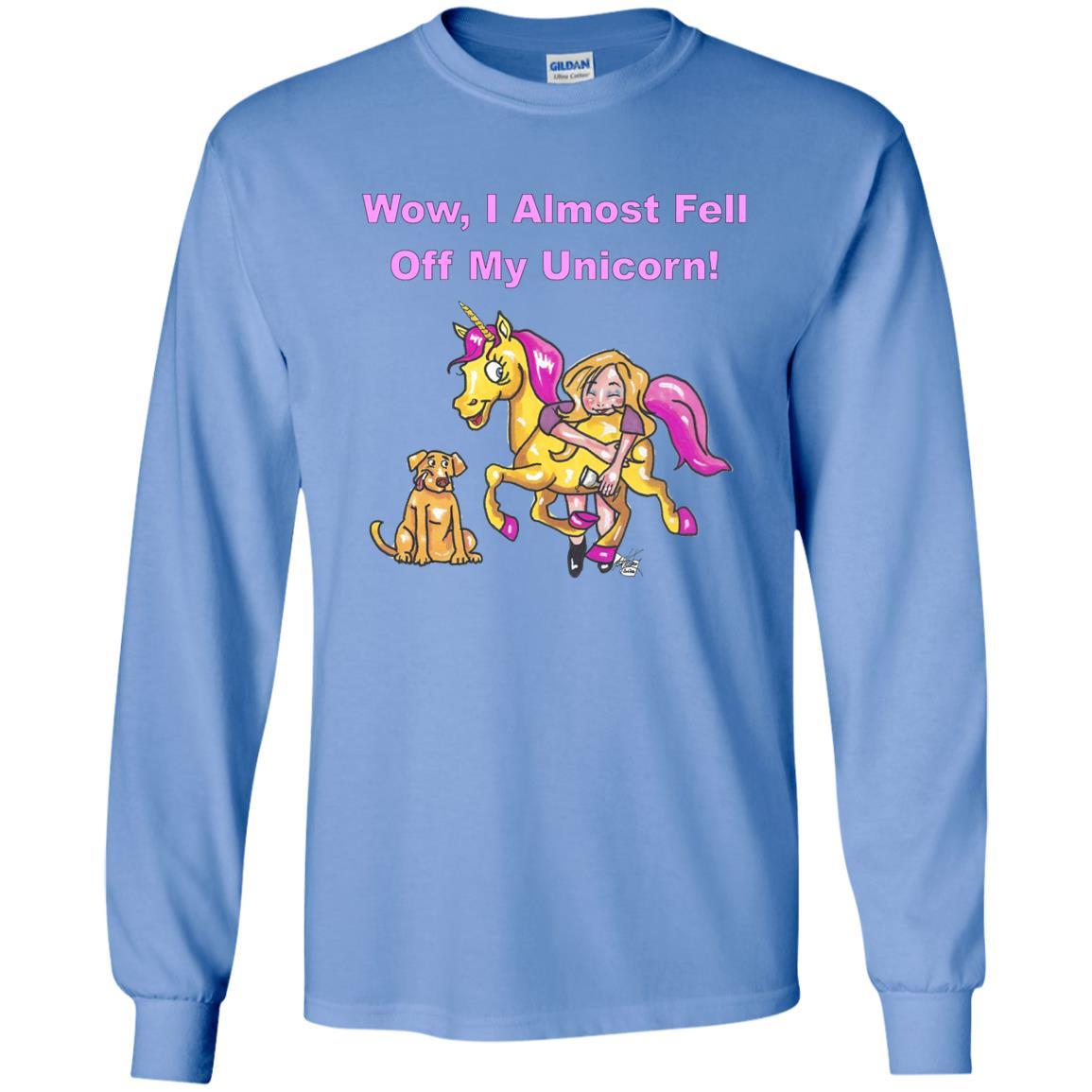 Wow I Almost Fell Off My Unicorn Funny Graphic T-Shirt | Soft Cotton Long Sleeve Tee for Women | Perfect for Casual Wear, Parties & Unicorn Lovers