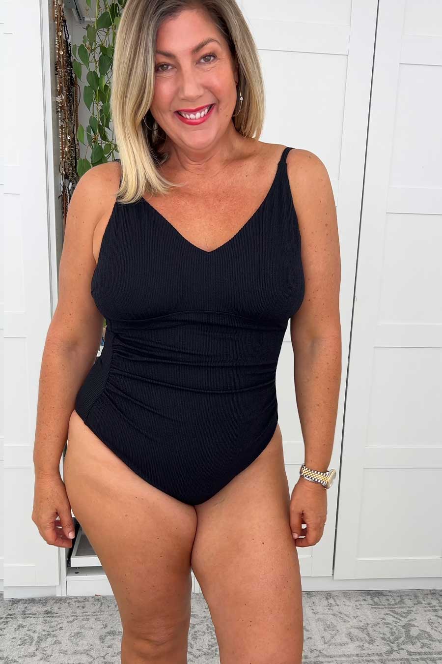 Coolum Core Support One Piece Swimsuit - Black Textured High Waist Bathing Suit for Women | Perfect for Beach, Pool, and Summer Vacations