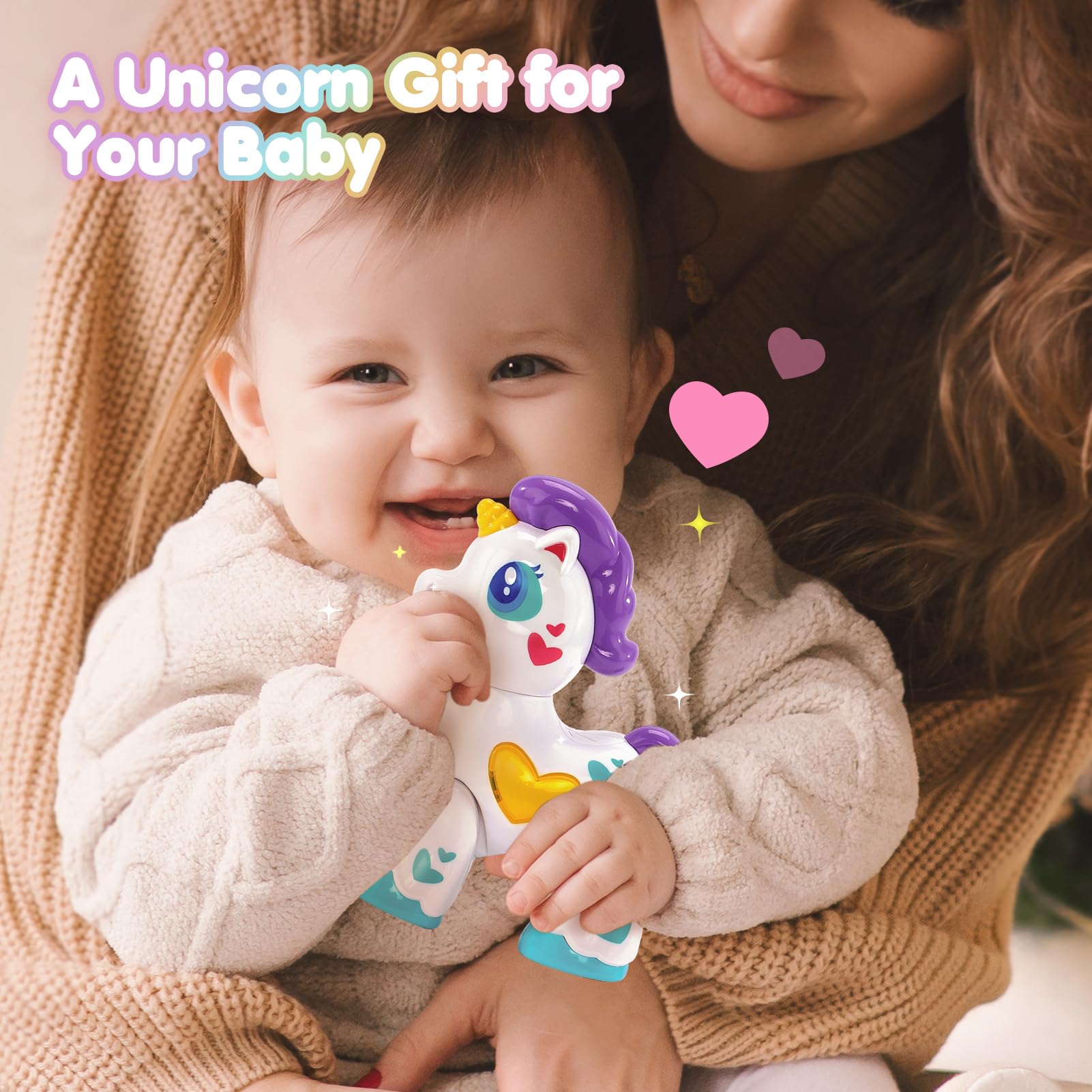 Hahaland Musical Unicorn Light Up Toy for 1 Year Old Girls - Interactive Baby Toddler Toys with Sound & Lights - Perfect Valentine's Gift, Travel Entertainment & Early Learning Development