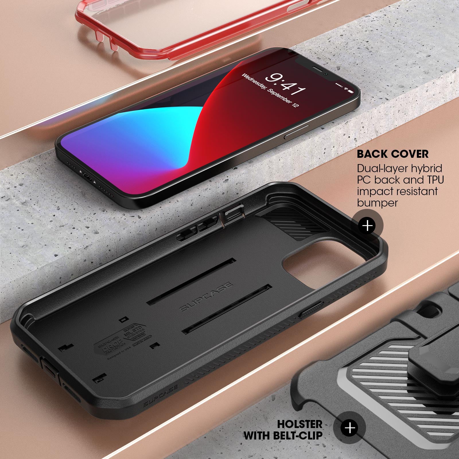 iPhone 12 Pro Max 6.7 Inch Unicorn Beetle Pro Series Rugged Protective Case - Shockproof & Drop Proof Cover (Metallic Red) | Perfect for Outdoor Adventures, Construction Work & Extreme Sports Protection
