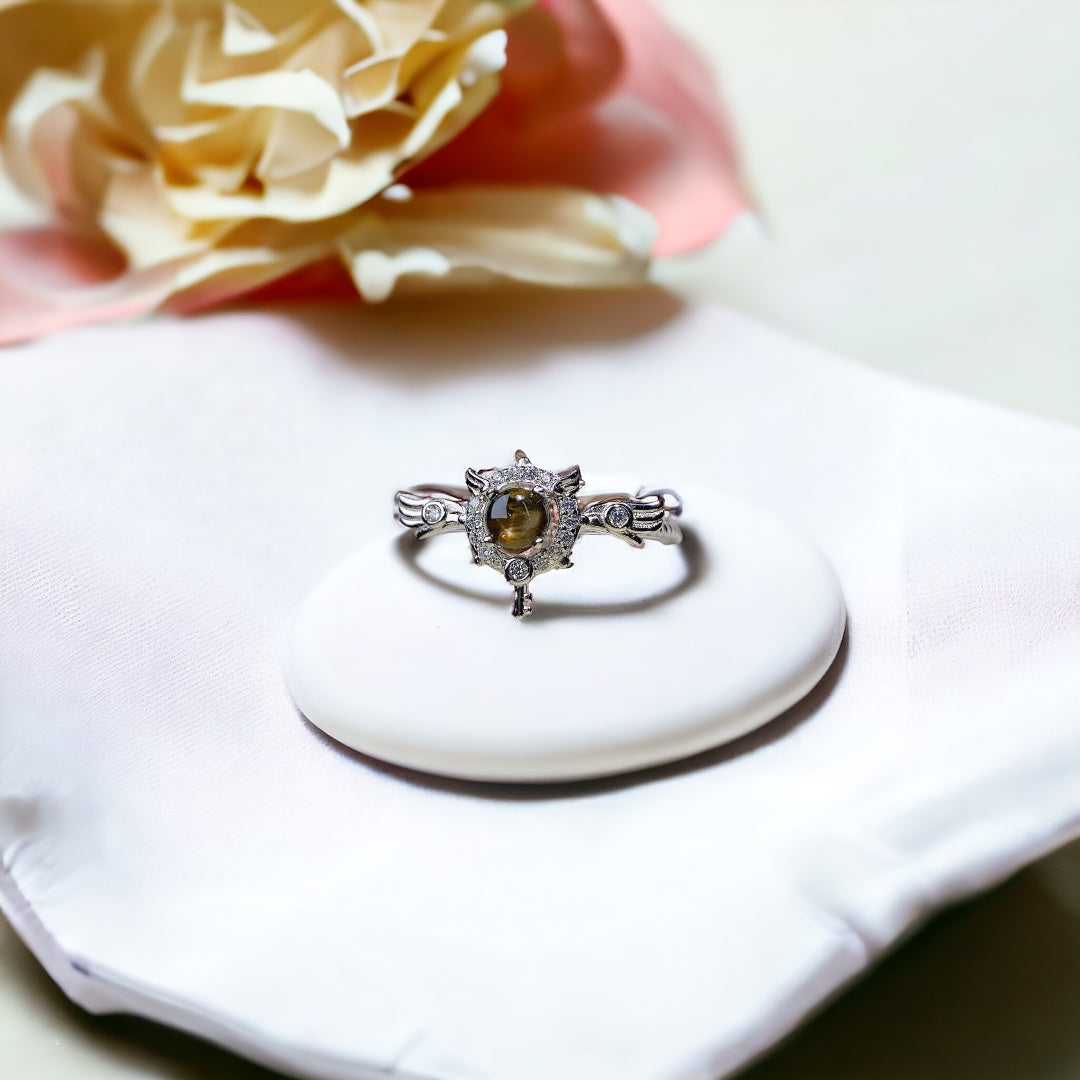 18K Gold Angel Wings Black Star Sapphire Ring for Women - Elegant Jewelry Gift for Birthday, Anniversary & Valentine's Day | NS2407