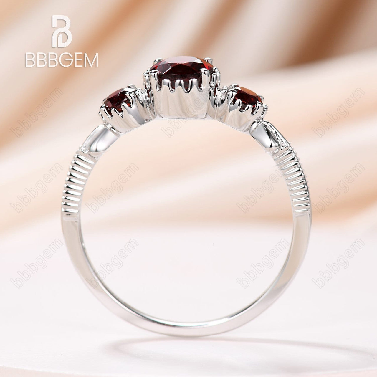 0.5CT Three Stone Round Garnet Engagement Ring in White Gold - January Birthstone Jewelry for Women, Perfect for Proposals, Anniversaries & Special Occasions