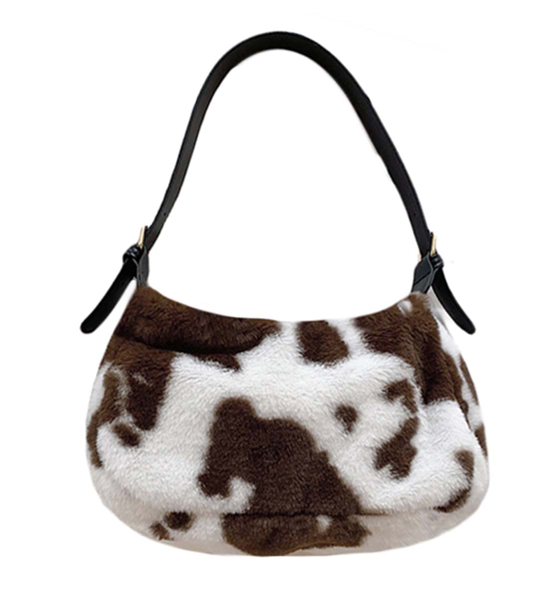 Women's Fluffy Faux Fur Cow Print Shoulder Bag - Stylish Clutch Purse with Zipper, Underarm Handbag & Satchel Tote for Parties, Date Night & Casual Outings