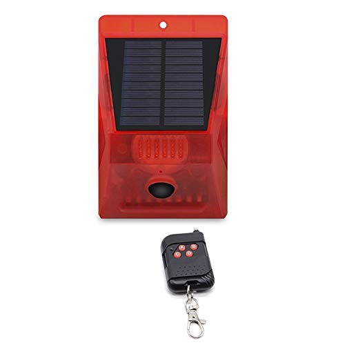 Solar Powered Strobe Light with Remote Control - Waterproof Outdoor Security Alarm Light with Sound for Home, Farm, Barn, Villa Protection | Ideal for Nighttime Security & Property Safety
