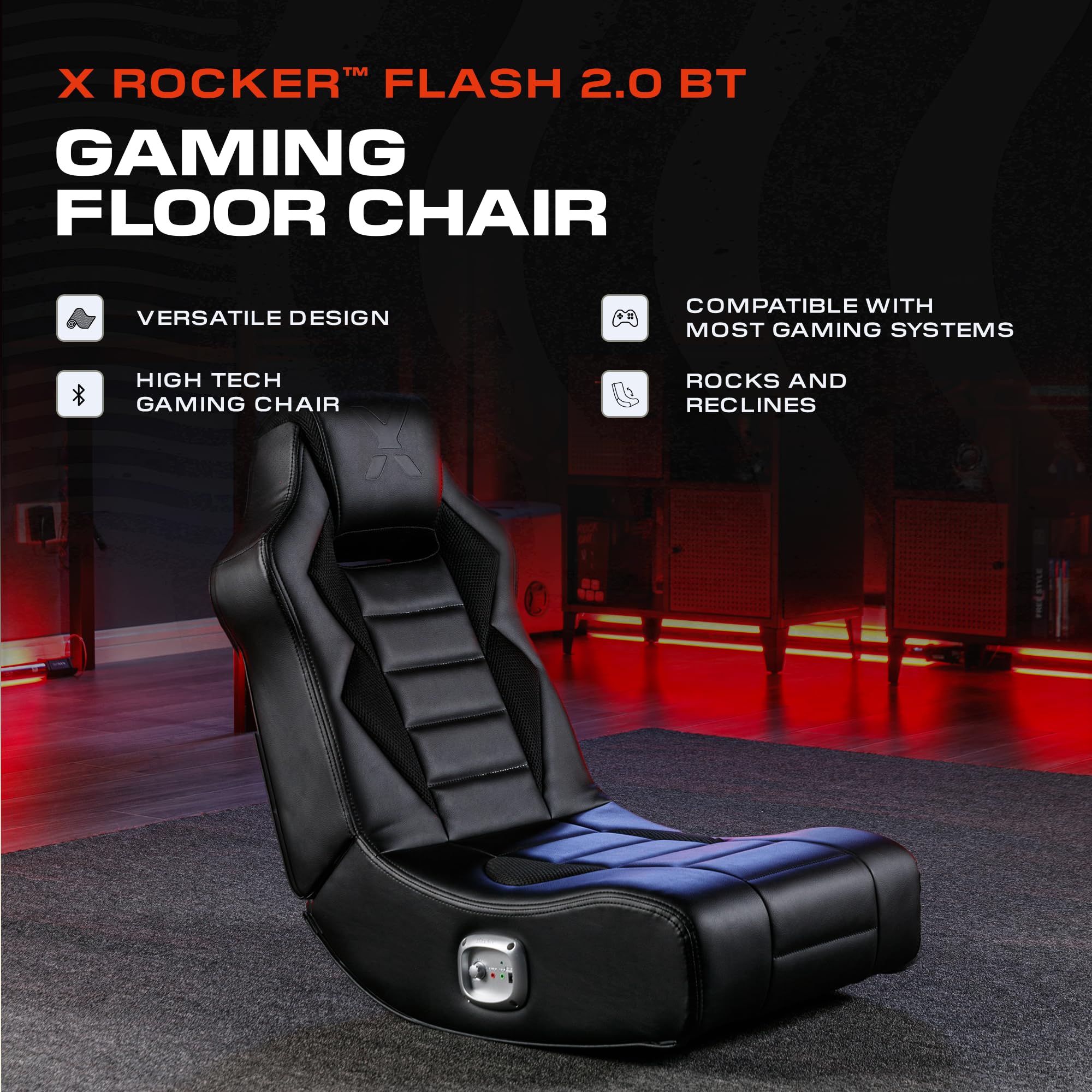 X Rocker Video Gaming Floor Rocker Chair with Built-in Speakers - Foldable Ergonomic Design for Bedroom, Game Room or Living Room - Perfect Gaming Gift for Boys, Girls & Teens Ages 5-17 - Ideal for Console Gaming, Movie Nights & Relaxing