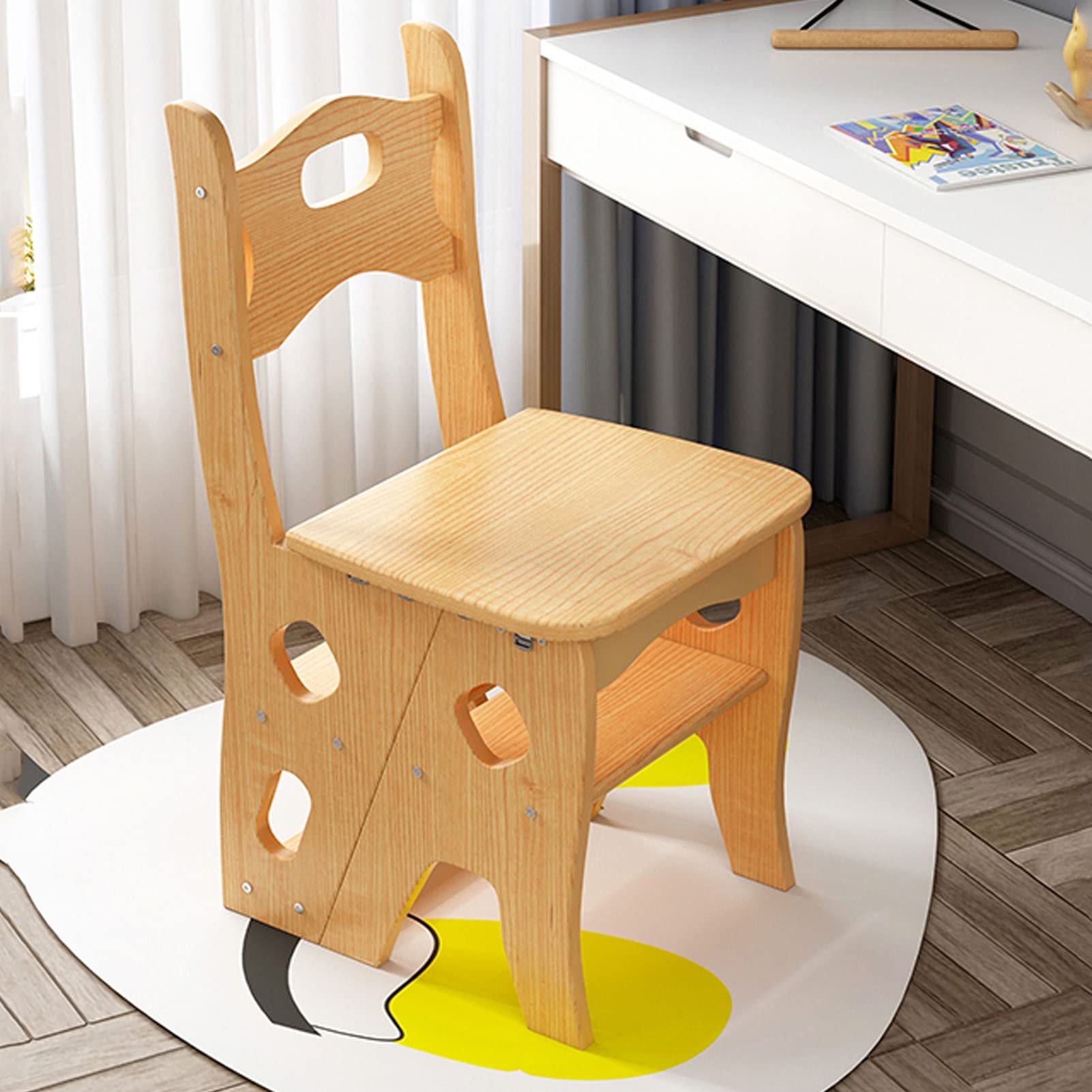 FADUNI Wooden Folding Step Stool, 4-Step Ladder Stool for Indoor Use - Compact, Multifunctional Step Stool for Kitchen, Bathroom, Library, and Home Storage