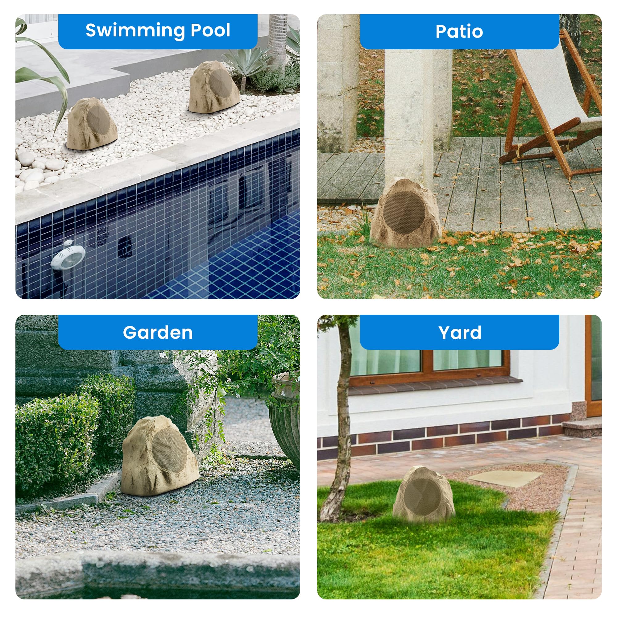 Theater Solutions 2R8S Outdoor Sandstone 8-Inch Rock Speakers - Weatherproof Pair for Deck, Pool, Spa, Yard & Garden - Perfect for Patio Entertainment & Backyard Ambiance