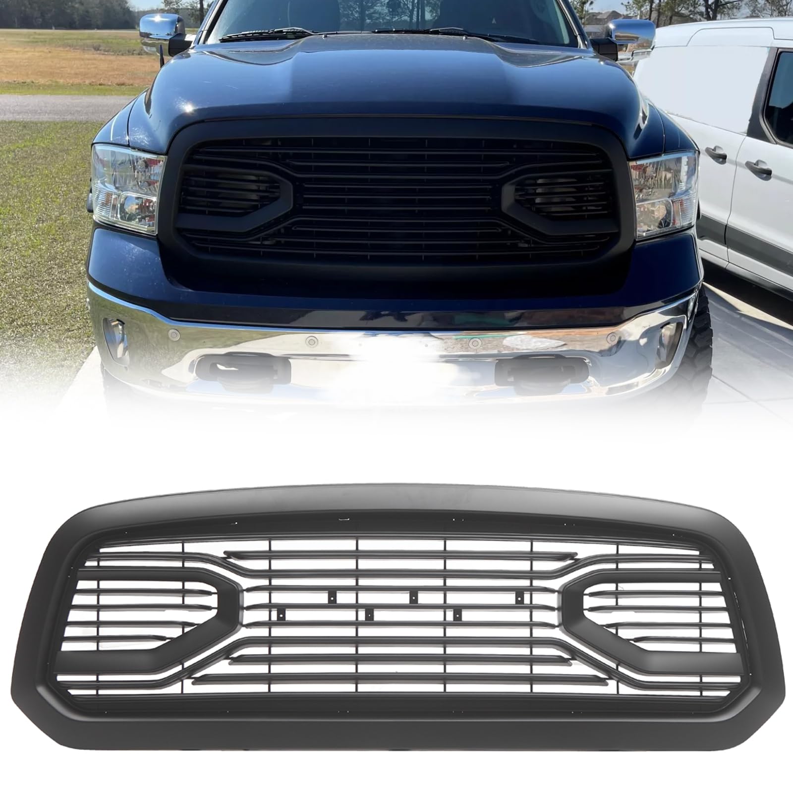 Replacement ABS Grille Compatible with 2013-2018 Ram 1500 Pickup Truck - Big Horn Style Matte Black Horizontal Grill with RAM Letters | Direct Fit Upgrade for Dodge Ram 1500 | Perfect for Off-Roading, Truck Customization & Car Shows