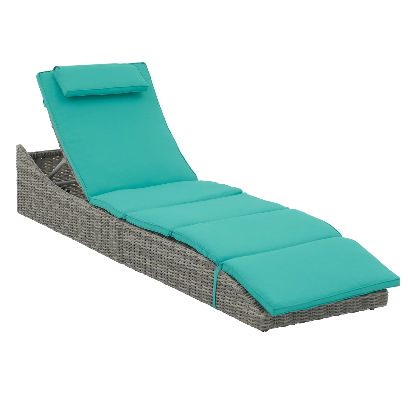 Premium Adjustable Folding Chaise Lounge Chair with Removable Cushion - Patio PE Rattan Recliner for Pool, Beach & Backyard - Fully Assembled Outdoor Furniture (Turquoise) - Perfect for Sunbathing, Relaxing & Poolside Lounging