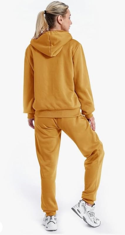 KG FASHION Women's Winter Fleece Hooded Tracksuit Set - Stylish Zipper Jacket & Pants Outfit in Yellow Size 4XL | Cozy Winter Wear for Outdoor Activities, Gym & Casual Fashion