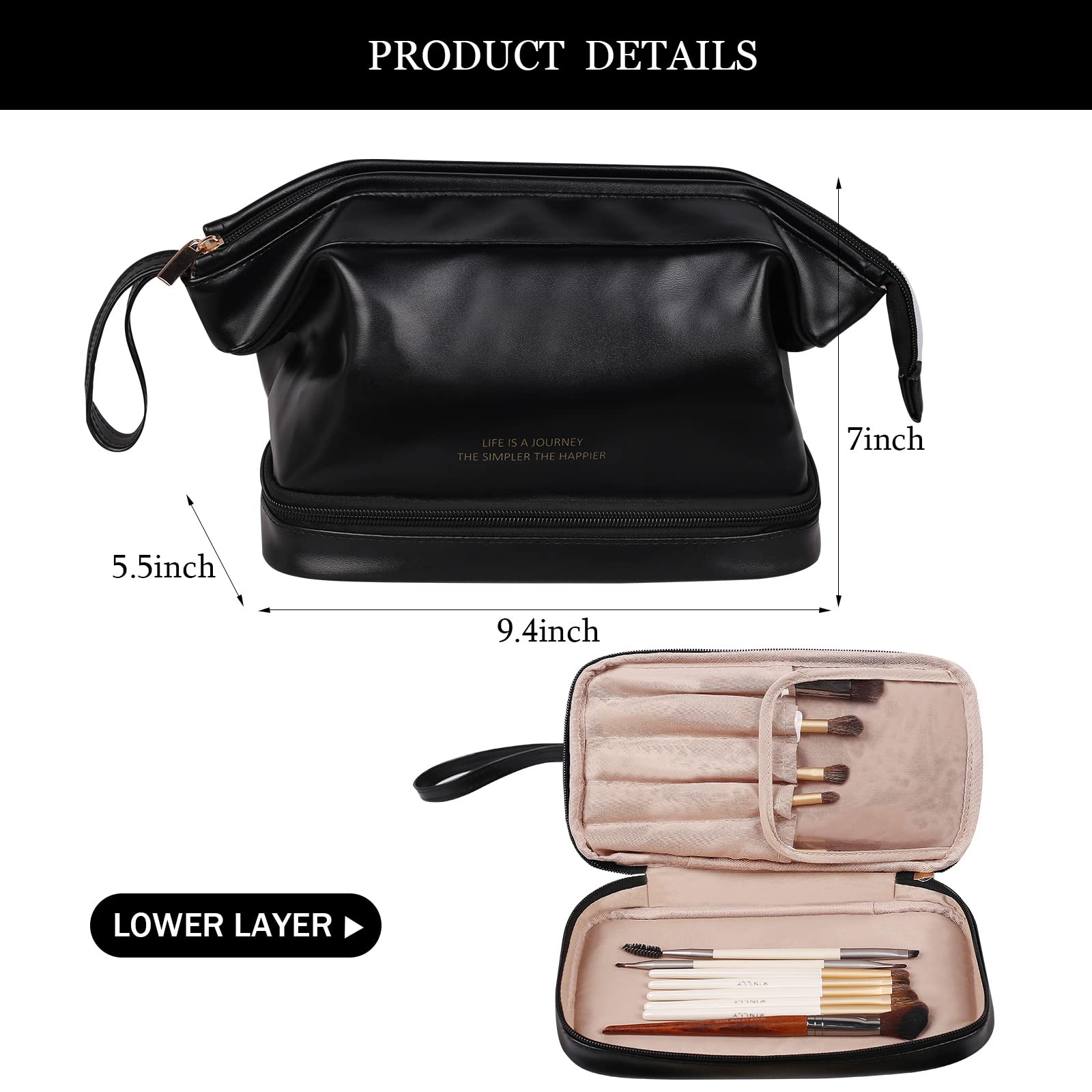 **Abiudeng Large Waterproof Makeup Bag for Women - Travel Cosmetic Organizer with Bottom Pouch, Cute Toiletry Bag Essentials for Travel, Gym & Daily Use**