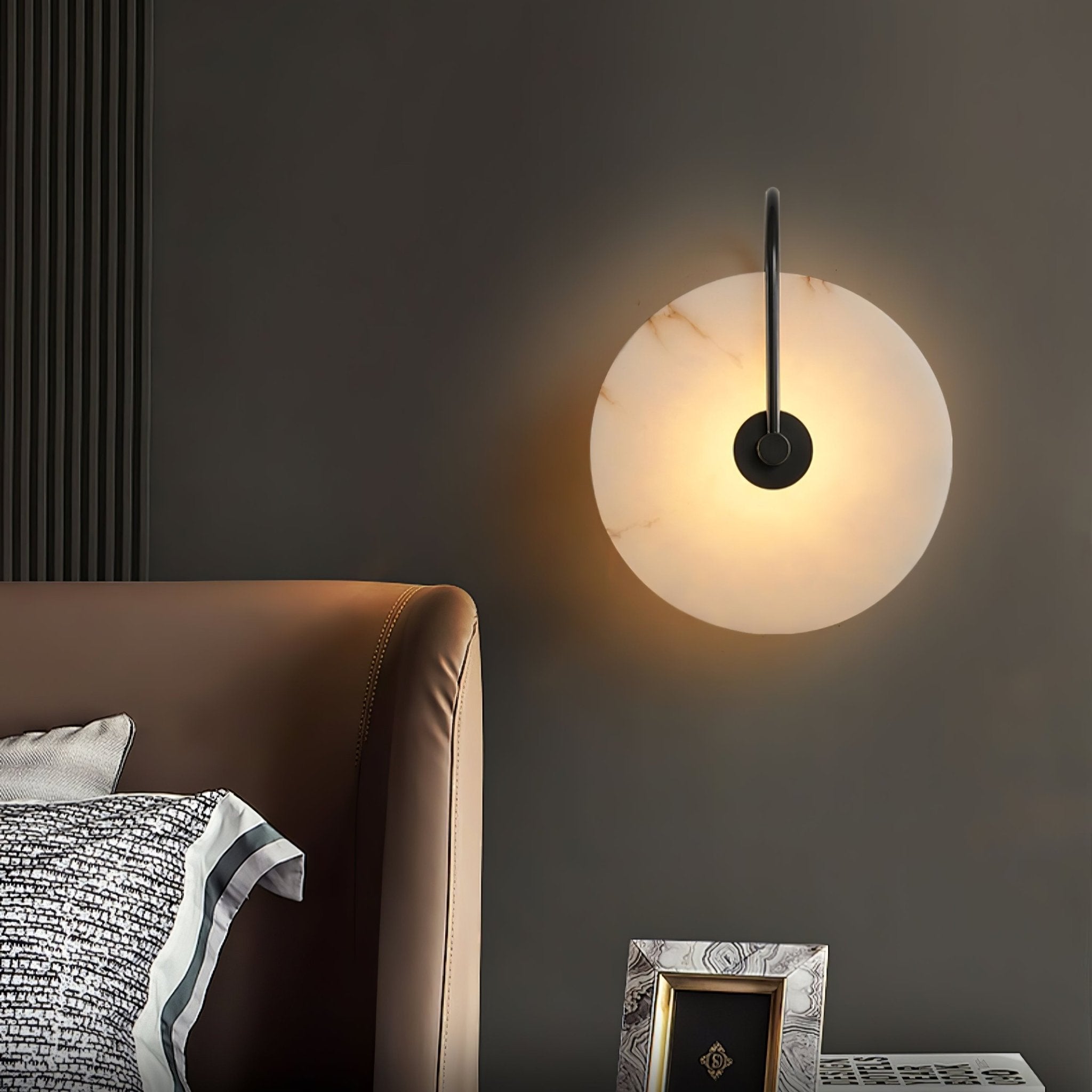 Alabaster LED Plug-In Wall Sconce Light - Modern Plug in Wall Lamp for Bedroom, Living Room, Hallway & Office Decor