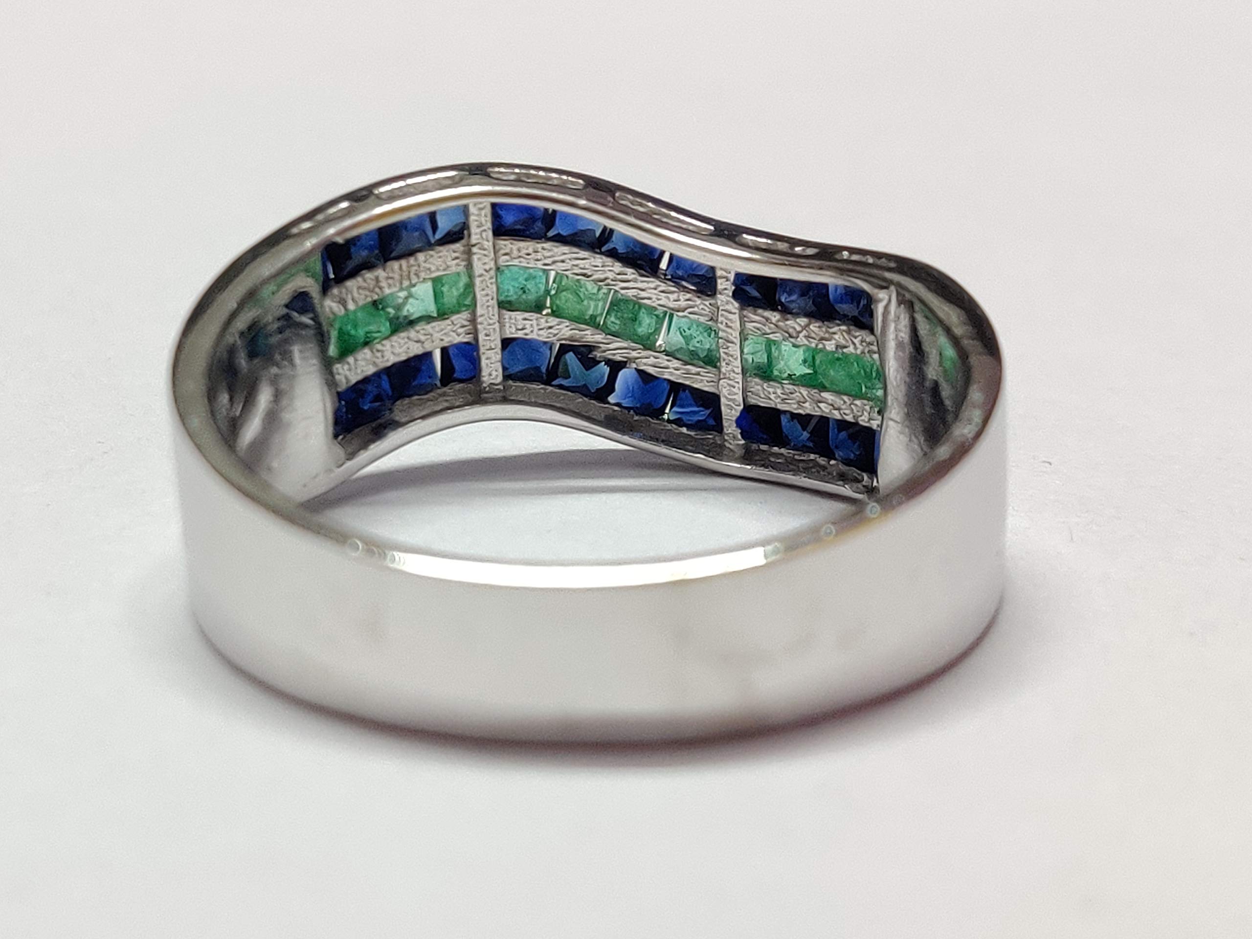 925 Sterling Silver Men's Emerald & Sapphire Statement Ring - Bold Band for Men, Father's Day Gift, Wedding Band, Anniversary Jewelry, Everyday Luxury Accessory