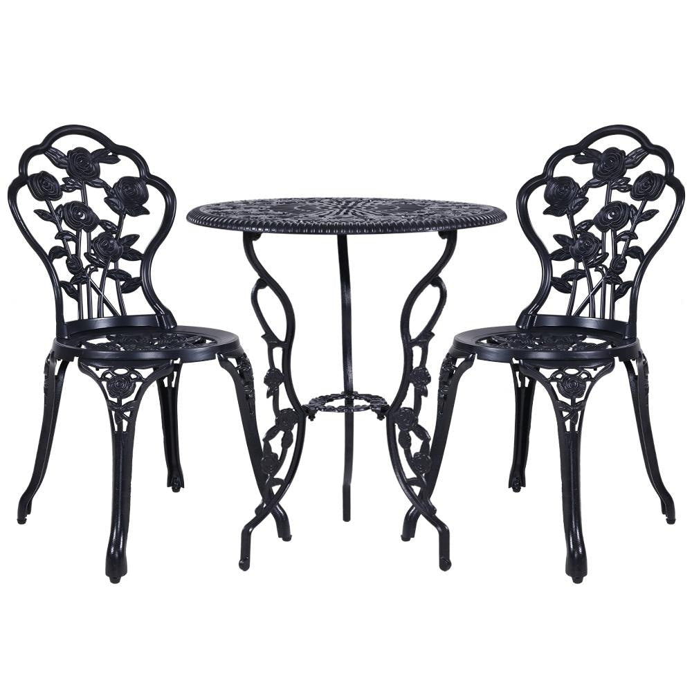 3-Piece Outdoor Bistro Set - Cast Aluminum Patio Table and Chairs in Black - Perfect for Garden, Balcony, and Backyard Dining
