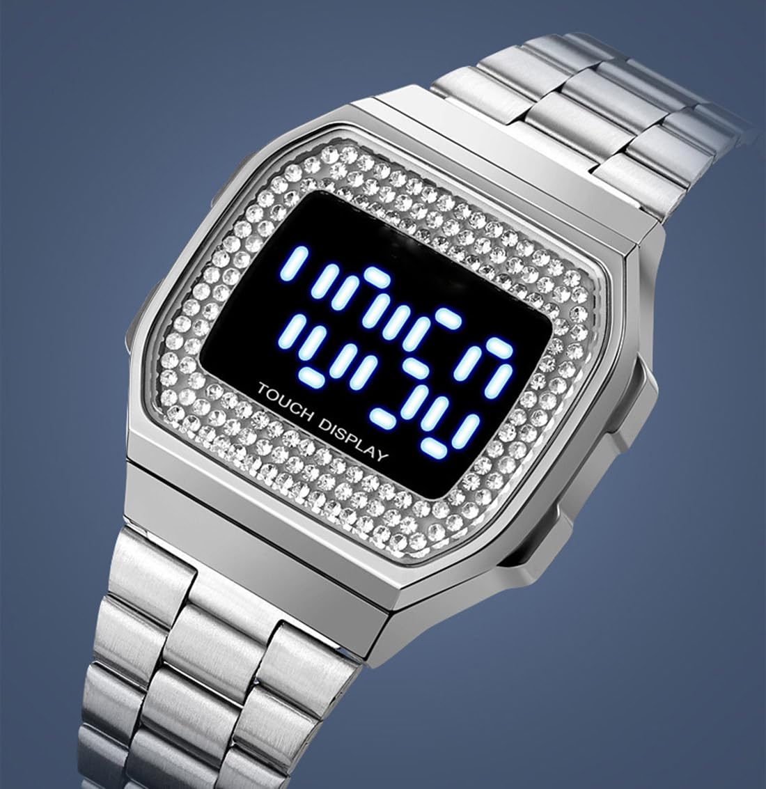 Luxury Unisex Digital Watch - Stainless Steel Band, Multifunction Square Electronic Watch with Crystal for Men & Women - Perfect for Sports, Work & Everyday Wear