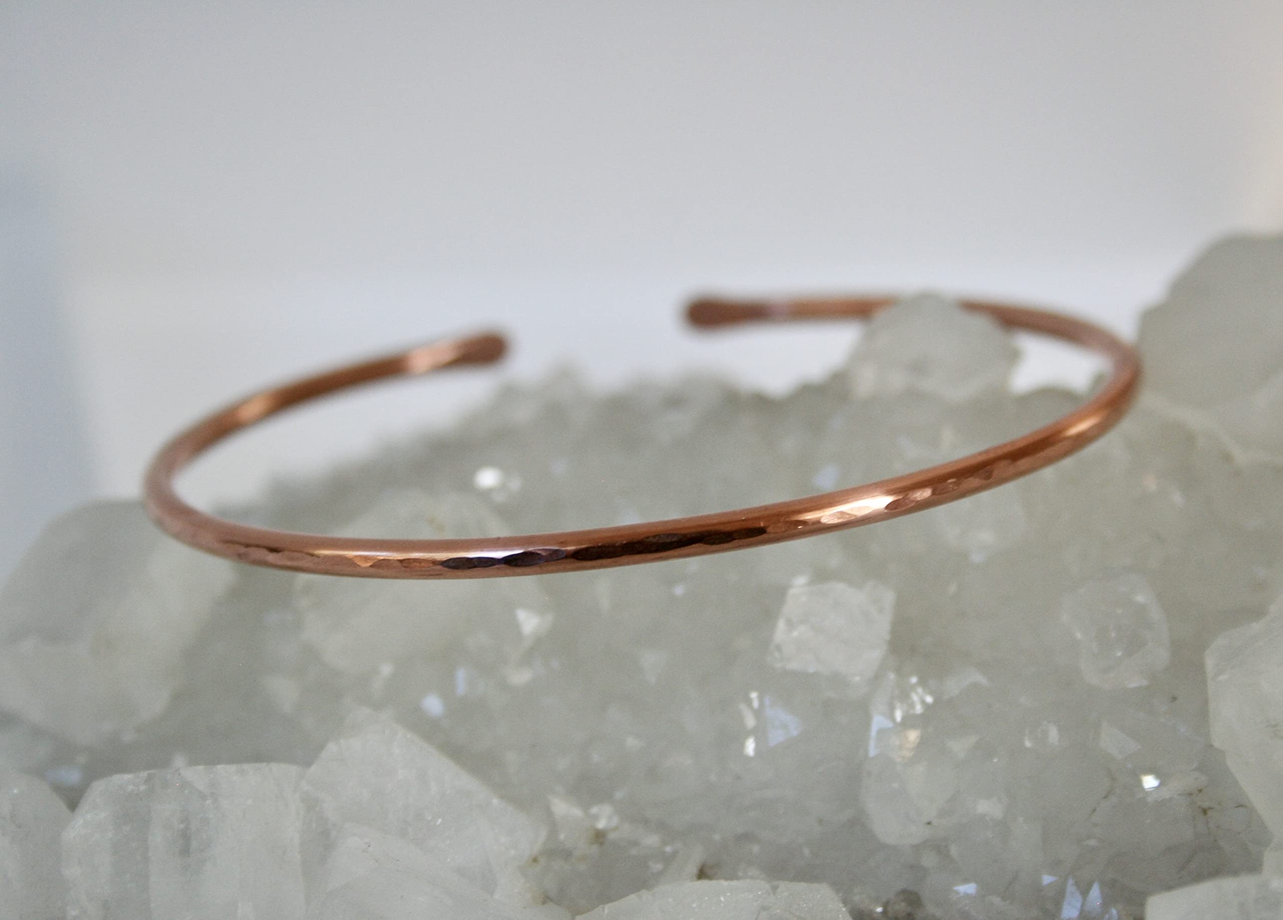 Stackable Minimalist Hammered Copper Cuff Bracelet - Thin Open-Ended Textured Metal Bangle with Polished Shine (9 Inch) - Perfect for Boho Chic Outfits, Layered Jewelry Looks & Everyday Wear
