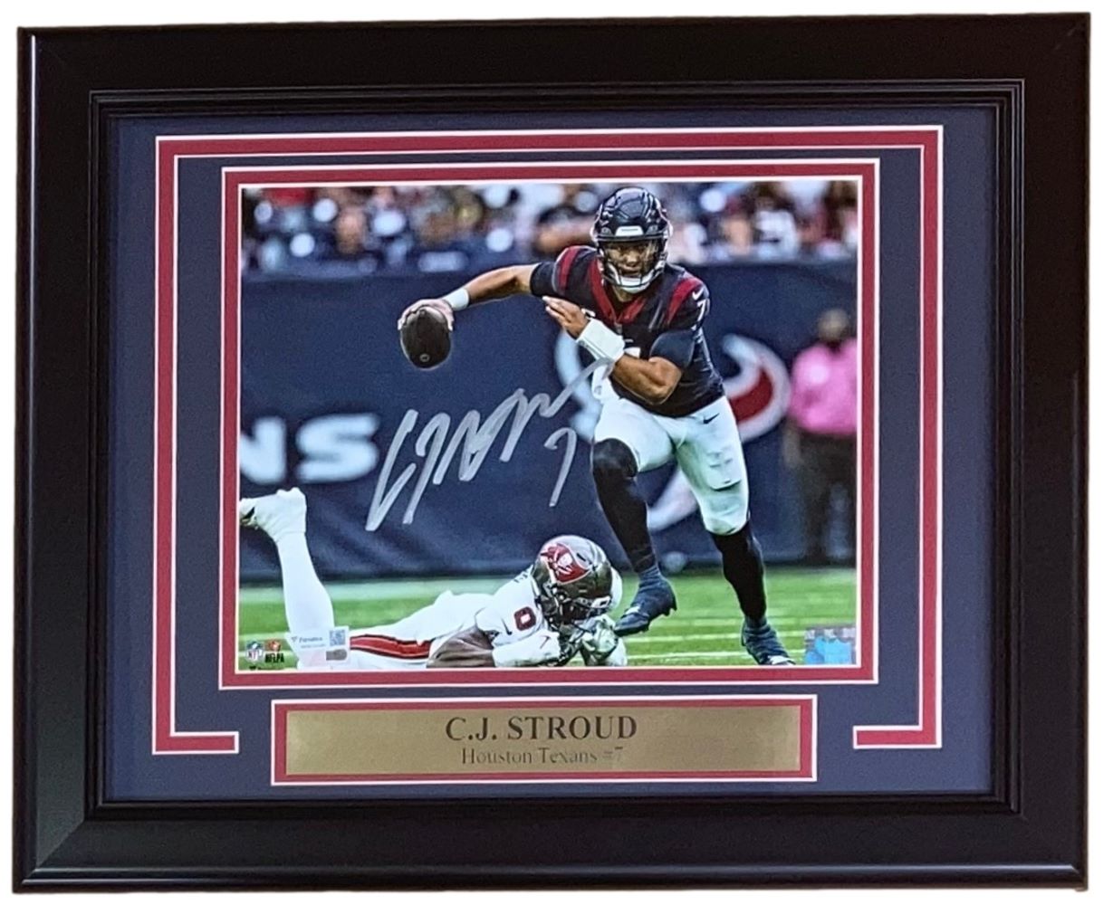 CJ Stroud Autographed 8x10 Framed Photo - Houston Texans vs Tampa Bay Buccaneers - Limited Edition Collectible for Football Fans, Man Cave, Sports Memorabilia Display