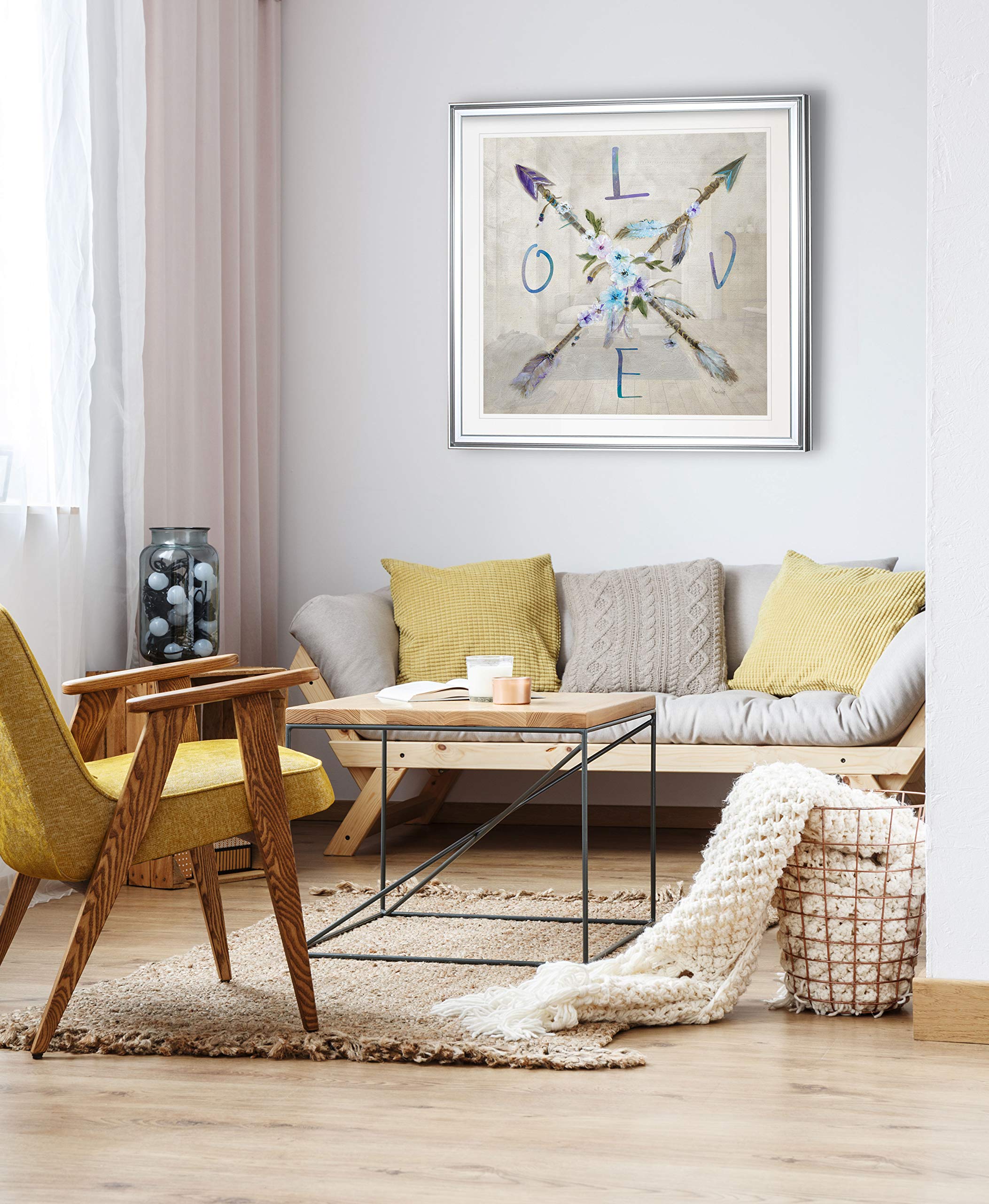 Boho Arrow Love Inspirational Wall Art - Framed Canvas Prints with Feather & Flower Designs for Home Decor | Perfect for Living Room, Bedroom & Office