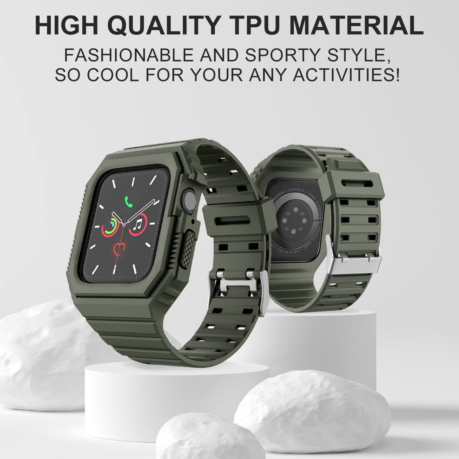 Premium Apple Watch Bands Compatible with 38mm 40mm 42mm 44mm - Durable TPU Sport Strap with Rugged Bumper Case for Series 1/2/3/4/5/6/7/SE - Perfect for Workouts, Running & Outdoor Activities (Men & Women)