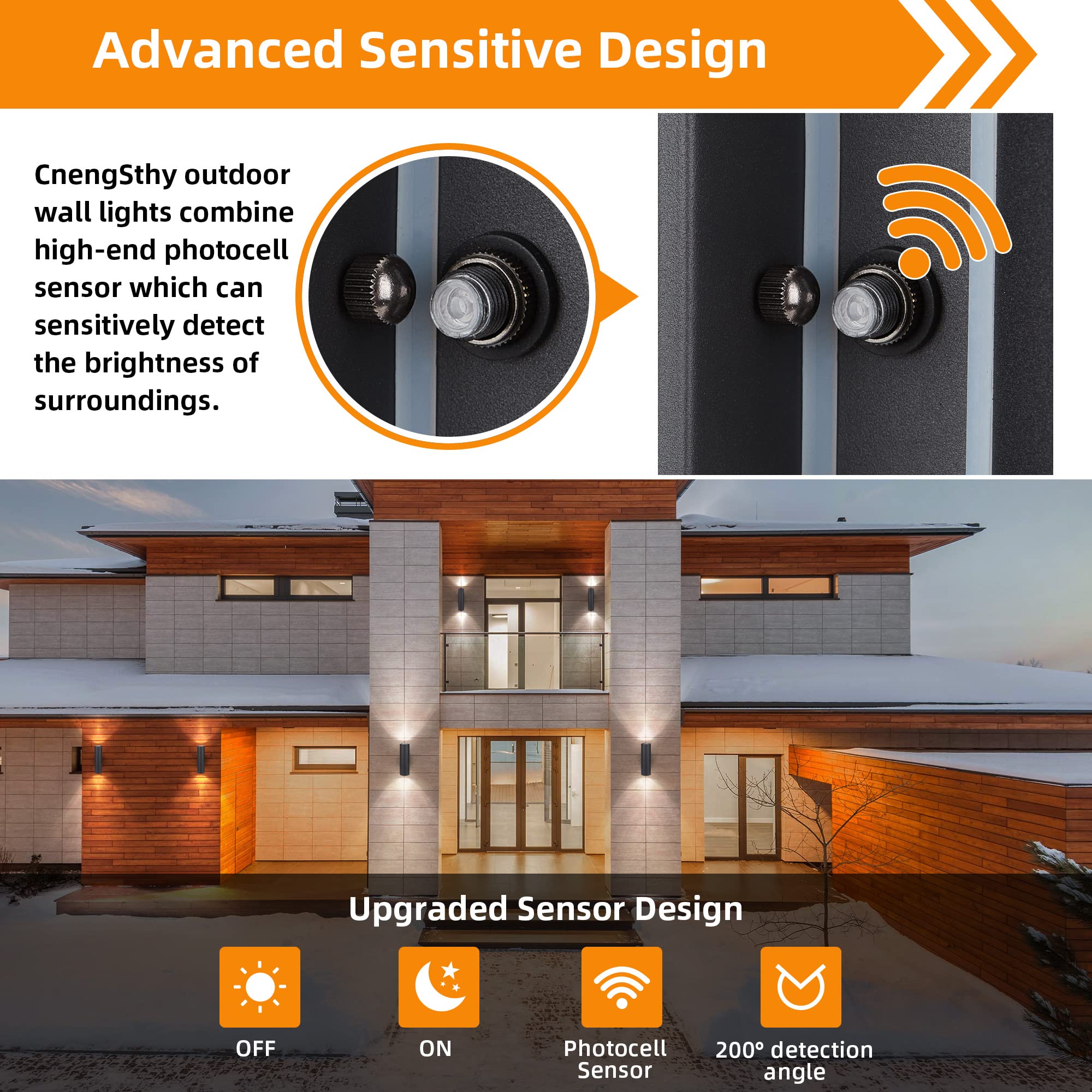 Outdoor Wall Lights with Dusk to Dawn Sensor - Matte Black Waterproof Exterior Lanterns for Porch, Patio & Garage Doorway - E26 Base Socket, Anti-Rust Up Down Lighting (Perfect for Home Security & Landscape Illumination)
