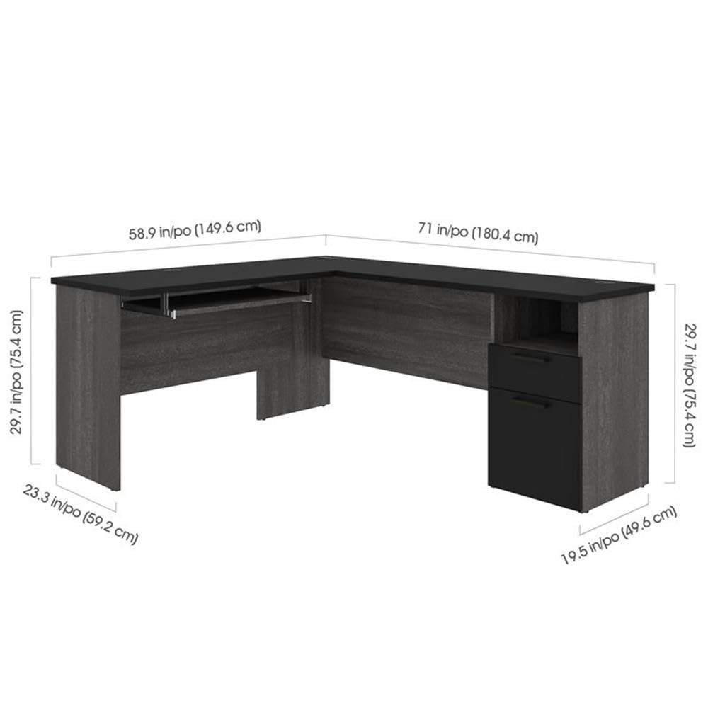 Pemberly Row Traditional L-Shaped Computer Desk in Black & Bark Gray - Home Office, Gaming, Study & Workspace Solution