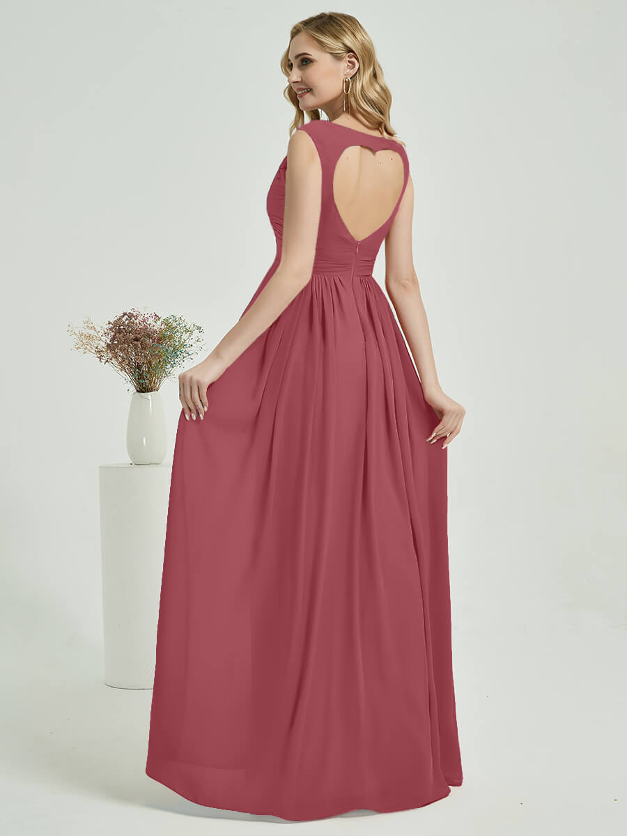 Desert Rose Sweetheart Backless Chiffon Floor Length Bridesmaid Dress - Elegant Formal Gown for Weddings, Prom & Special Occasions