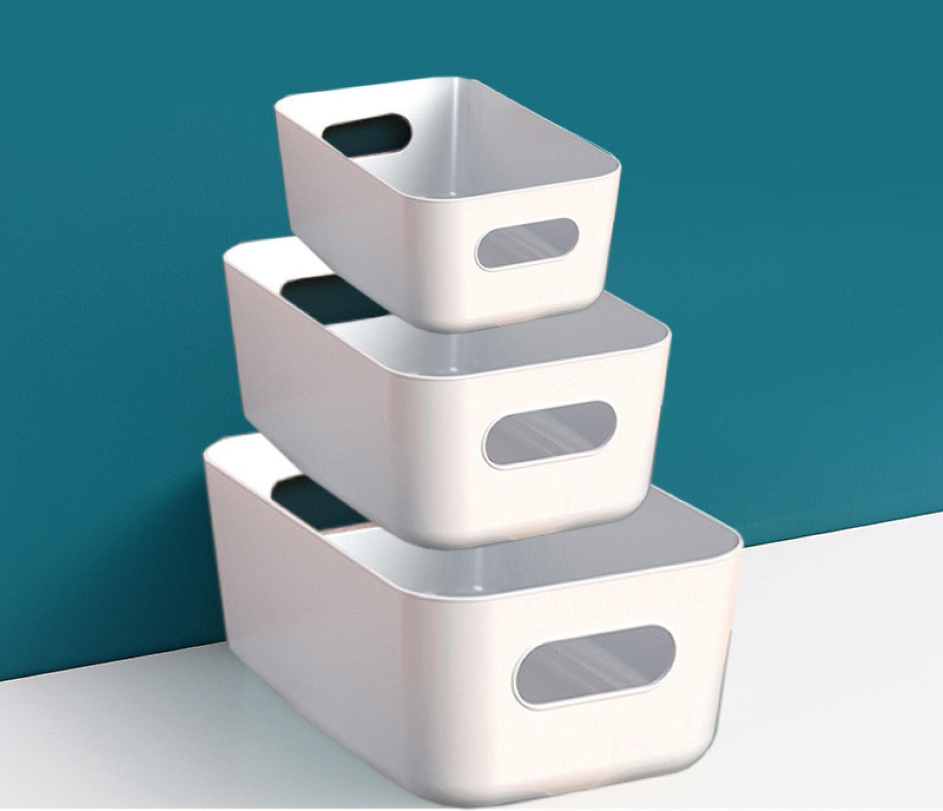 BLEKO White Plastic Storage Box - Organize Cosmetics, Snacks & Kitchen Sundries | Multi-Purpose Tabletop & Drawer Organizer for Home & Office