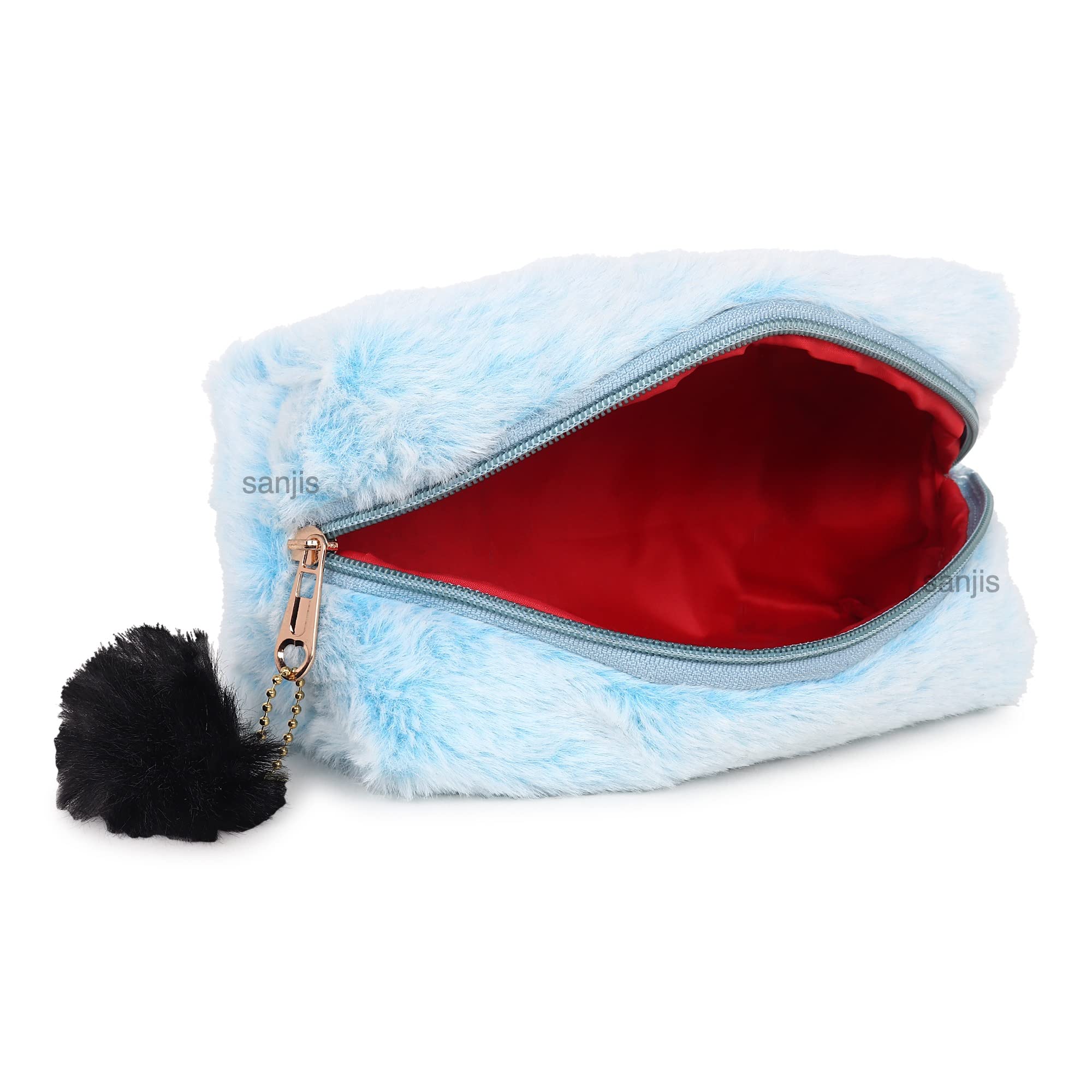 Sanjis Enterprise Small Faux Fur Cosmetic Bag - Elegant Makeup Pouch with Zipper, Travel Toiletry Organizer for Women | Perfect Gift for Birthday, Christmas & Travel Accessories (Blue) - Ideal for Daily Makeup Storage, Weekend Getaways & Beauty Essentials Organization
