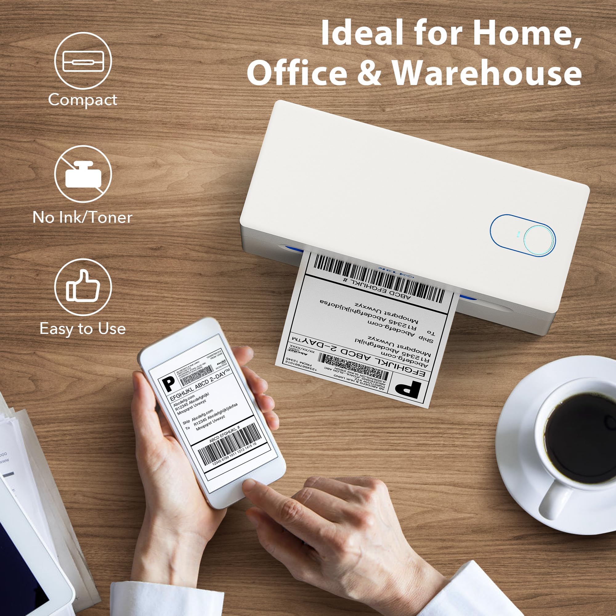 Nelko Wireless Bluetooth Thermal Label Printer 4x6 - Compatible with Android, iPhone, Windows for Amazon, eBay, Shopify Shipping - Portable Label Maker for Packages & E-commerce (Silver White) - Perfect for Home Business & Warehouse Logistics