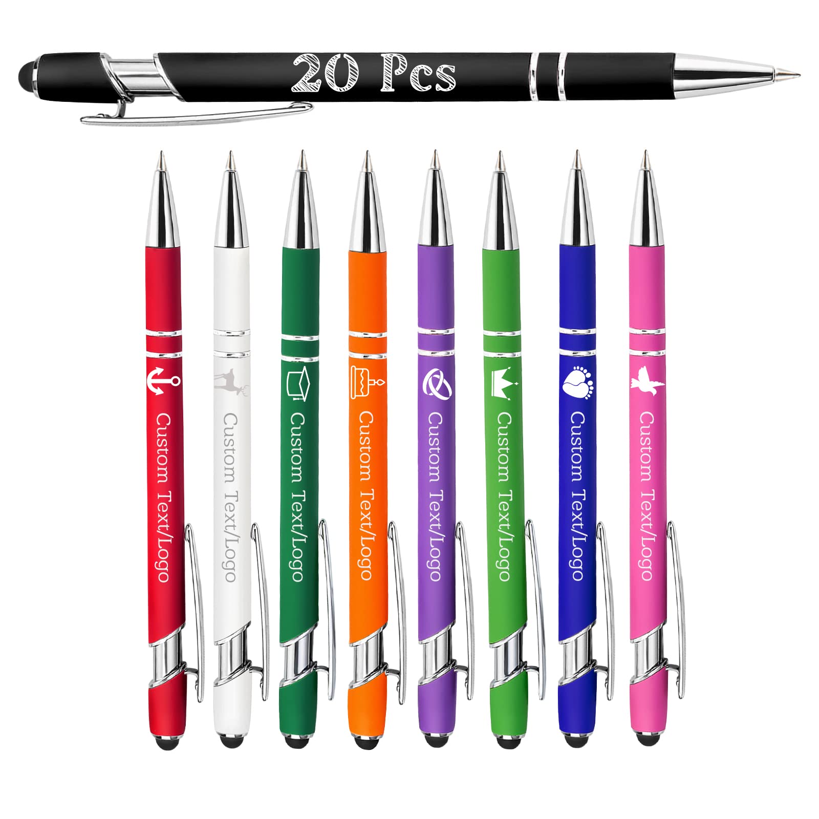 Personalized Custom Engraved Pens with Name & Logo - 20 Pack Ballpoint Pens for Office, Business, Gifts (Wedding, Birthday, Graduation) - Ideal for Corporate Events, Promotions & Special Occasions