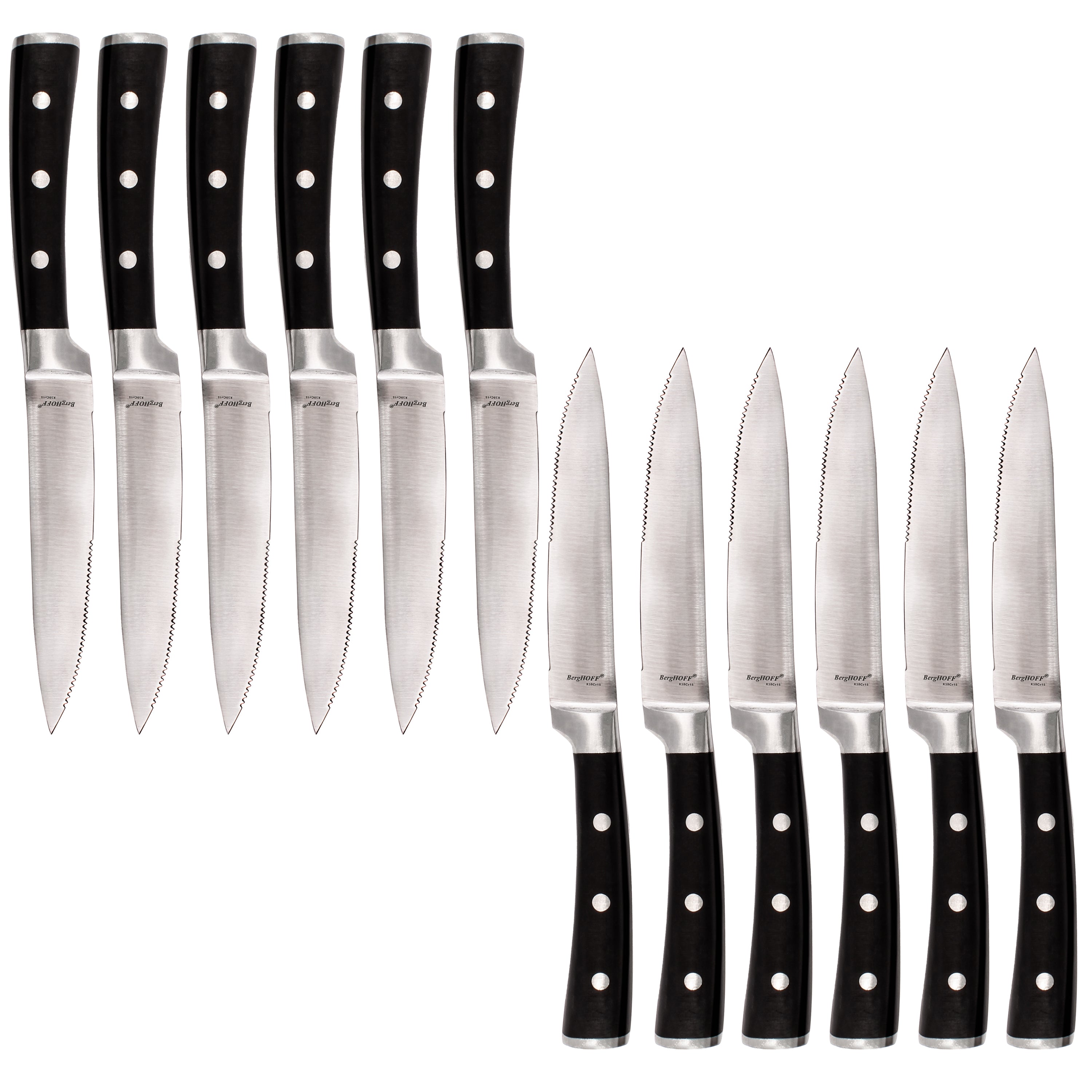 BergHOFF Essentials Classico 12-Piece Stainless Steel Steak Knife Set - High-Quality Sharp Knives for Steak, Meat & BBQ - Perfect for Dinner Parties, Restaurants & Home Kitchens