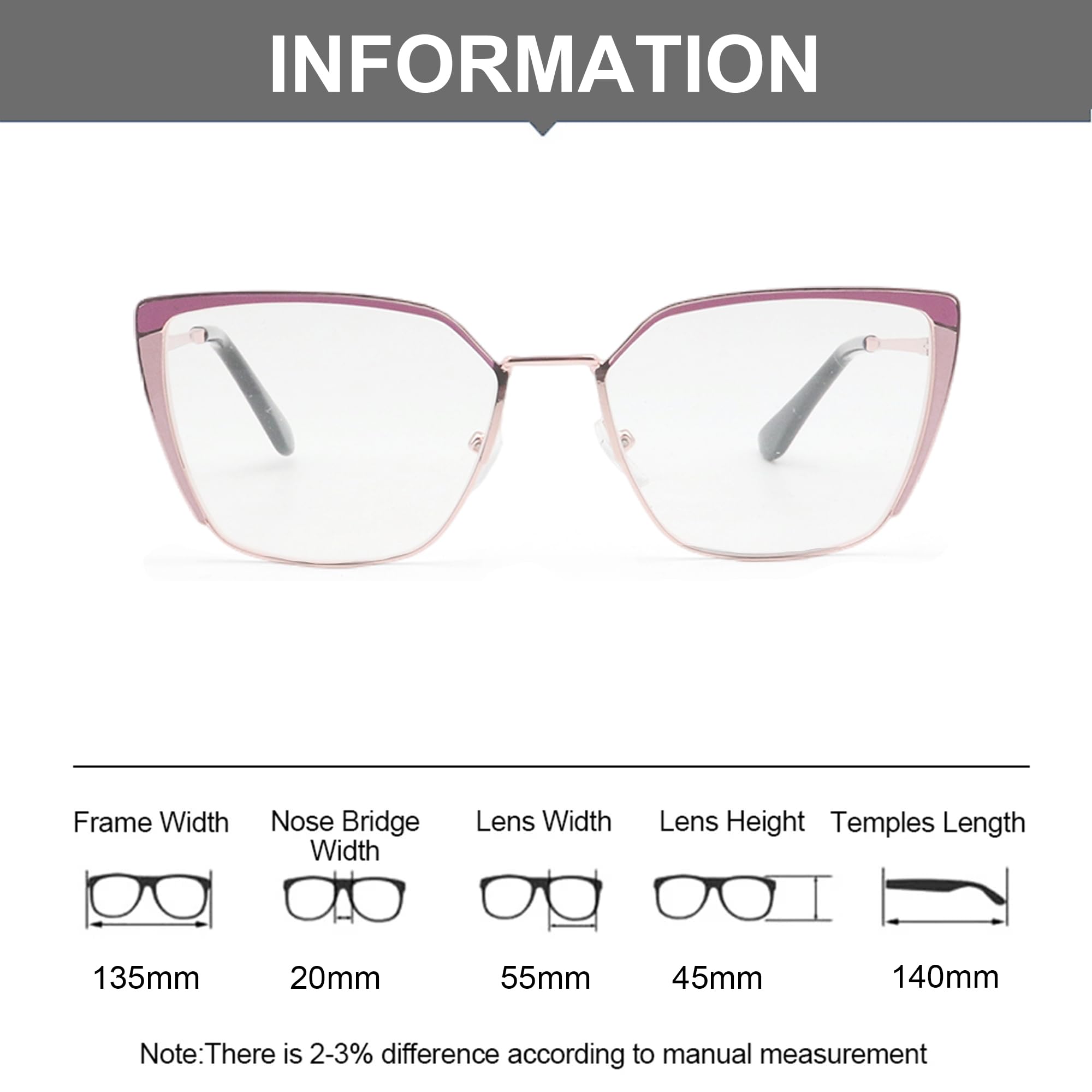 Fashionable Oversized Metal Frame Cat Eye Reading Glasses for Women - Stylish Readers for Work, Reading & Daily Use