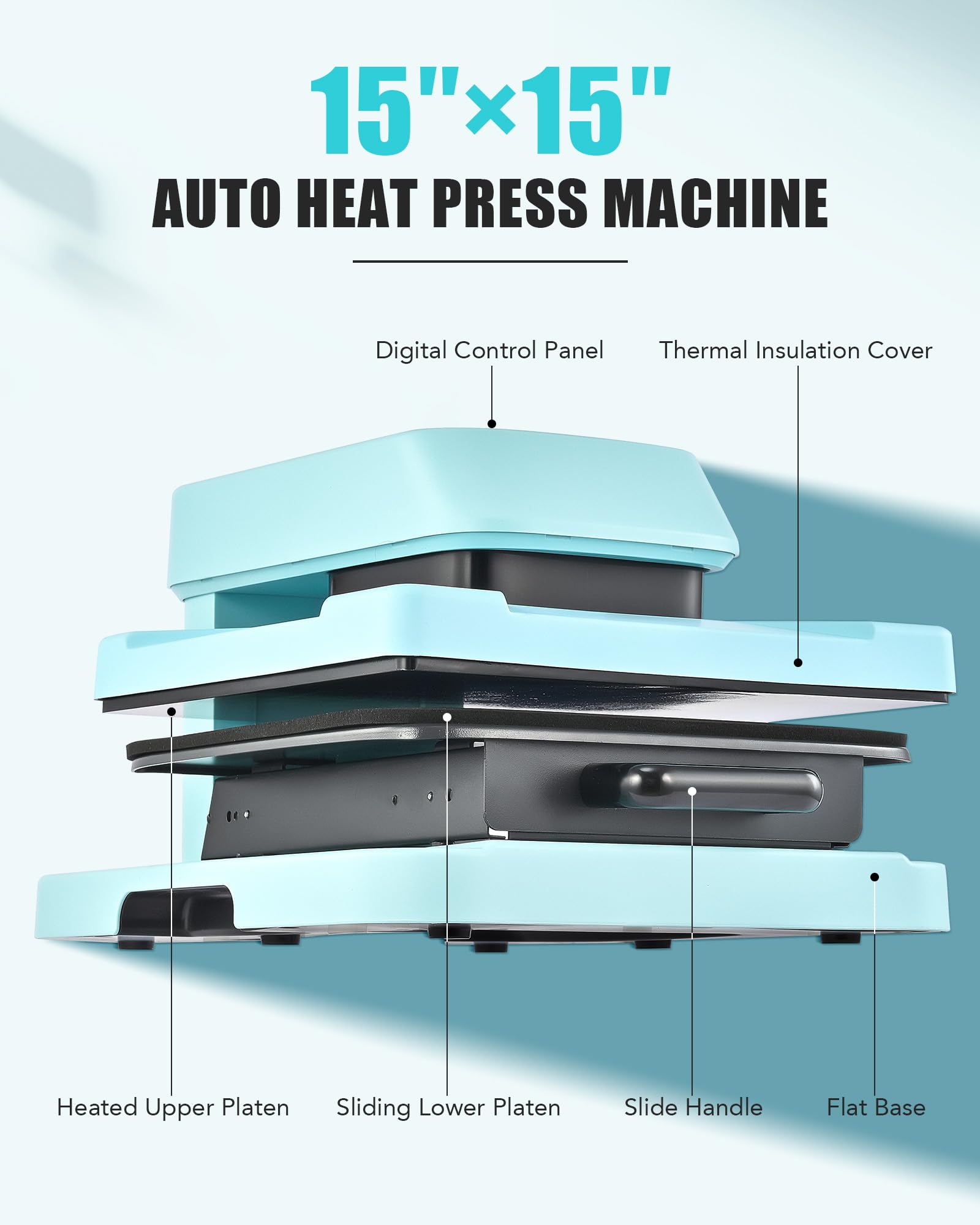 CREWORKS 15x15 Inch Auto Heat Press Machine for T-Shirts - Digital Automatic T-Shirt Press with Smart Auto Release (38x38cm) | Professional Even Heating for Sublimation Printing | Perfect for Custom Apparel, DIY Projects & Small Business T-Shirt Production