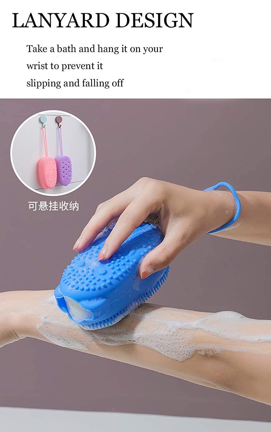 NAIDEV Silicone Double Sided Exfoliating Body Scrubber - Deep Cleaning Bath Brush for Women & Men - Massage & Exfoliate Skin - Creates Rich Bubbles - Perfect for Shower, Spa & Daily Skincare Routine (Blue)