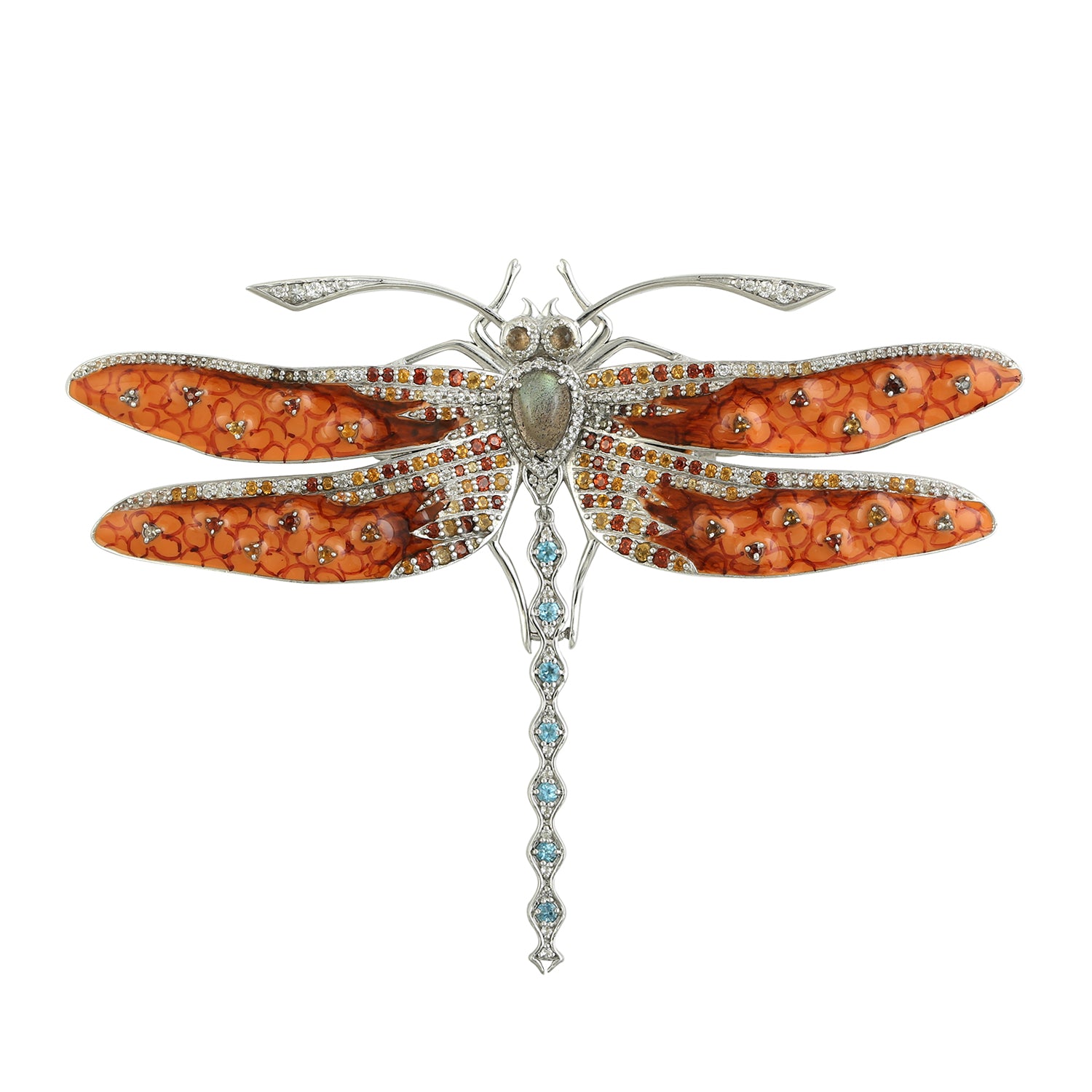 925 Sterling Silver Citrine Garnet Labradorite Multi-Stone Dragonfly Brooch - Elegant Jewelry Gift for Women, Birthday, Anniversary, Mother's Day (Perfect for Parties, Weddings & Special Occasions)