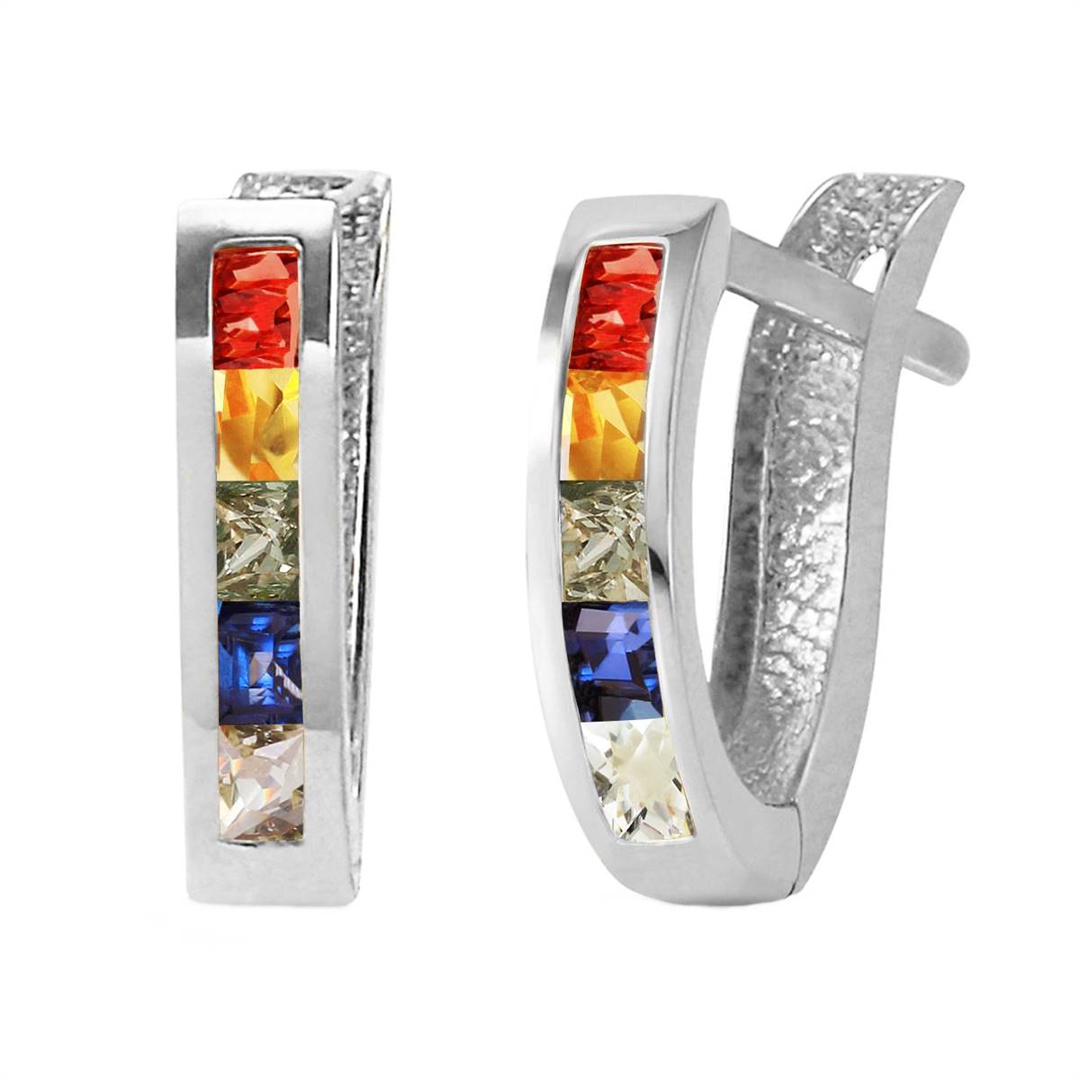 1.3 Carat 14K Solid White Gold Huggie Earrings with Multicolor Sapphires - Perfect for Everyday Wear, Date Nights & Special Occasions