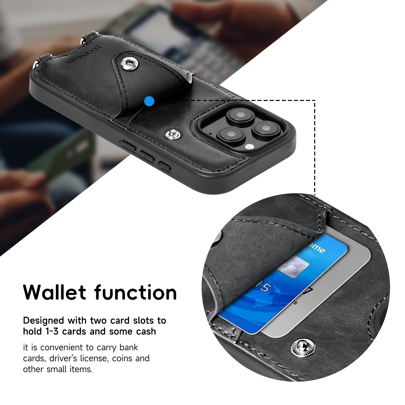 Leather Wallet Case for iPhone 16 Pro - Women's Crossbody Phone Purse with Card Holder & Wrist Strap | Daily Essentials & Travel