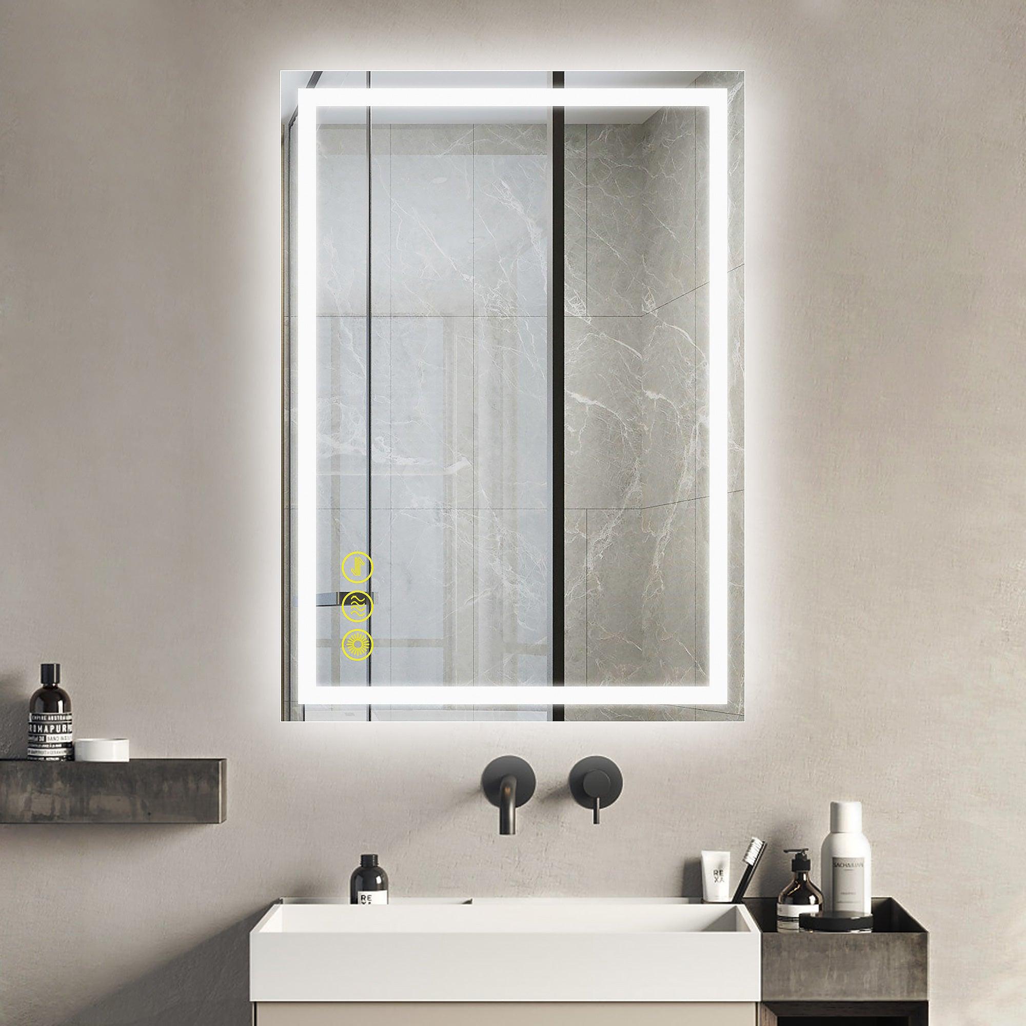 Anti-Fog LED Bathroom Mirror with Backlit Illumination - Touch Switch & Dimmable Light for Makeup Vanity, Shaving, and Home Decor
