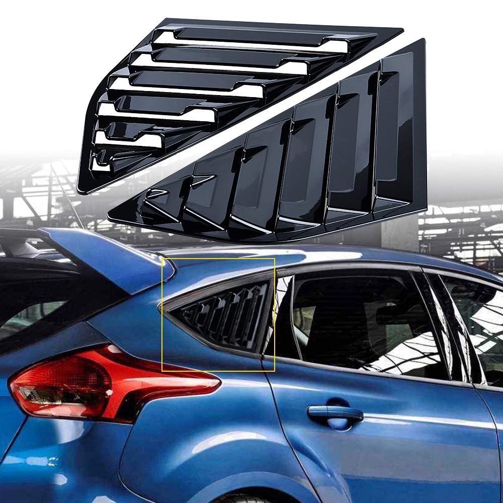 ABS Racing Style Rear Side Window Louvers Air Vent Scoop Shades Cover for 2013-2018 Ford Focus ST RS Hatchback - Glossy Black | Enhances Aerodynamics & Style | Perfect for Car Enthusiasts & Street Racing