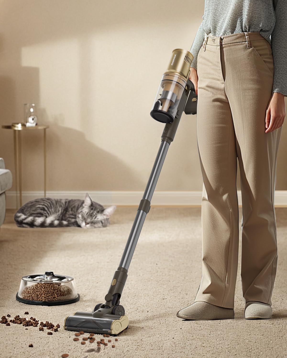 Powerful Cordless Upright Vacuum Cleaner for Home - Rechargeable, Lightweight with 50 Min Runtime | Ideal for Carpets, Hard Floors, Pet Hair & Cat Litter (Gold & Black) | Perfect for Quick Cleanups, Pet Owners & Multi-Surface Homes