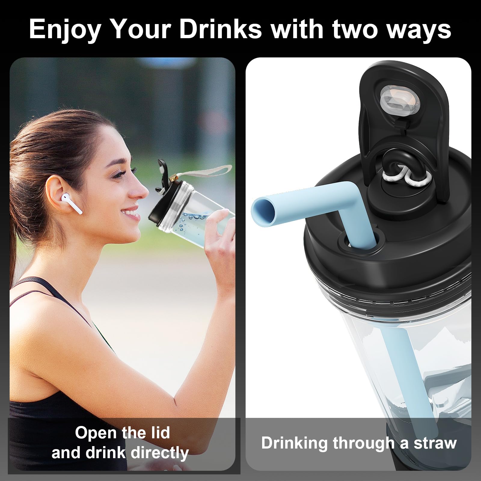 Portable Blender for Smoothies, Shakes & Protein Drinks - 2 Travel Cups (17oz & 10oz) - USB-C Rechargeable Cordless Mini Blender with Straw, Brush & Lid - Quiet Personal Blender for Gym, Office & Travel - Black