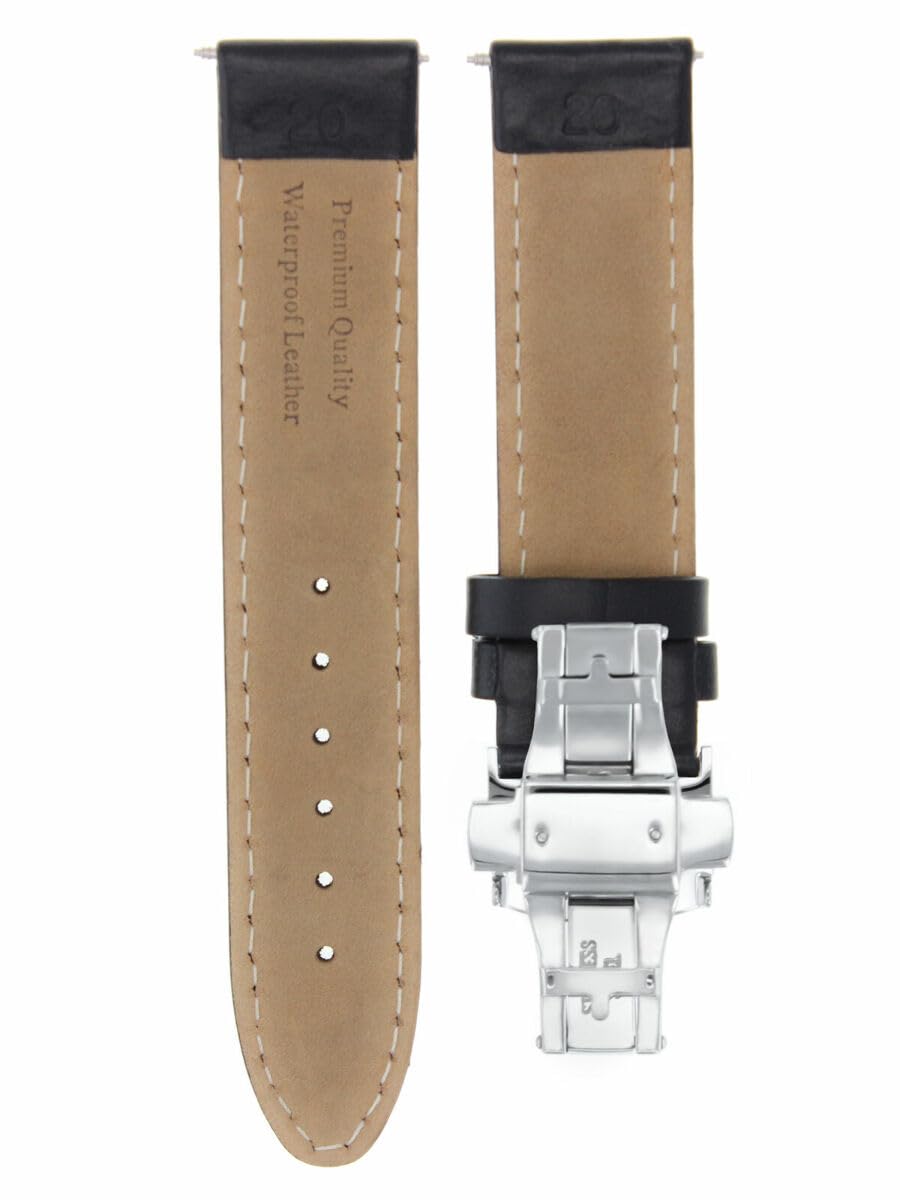 20mm Smooth Leather Watch Band Strap for Baume & Mercier Capeland & Classima Chrono - Premium Black Replacement Watch Strap for Men & Women - Perfect for Business, Casual & Formal Occasions
